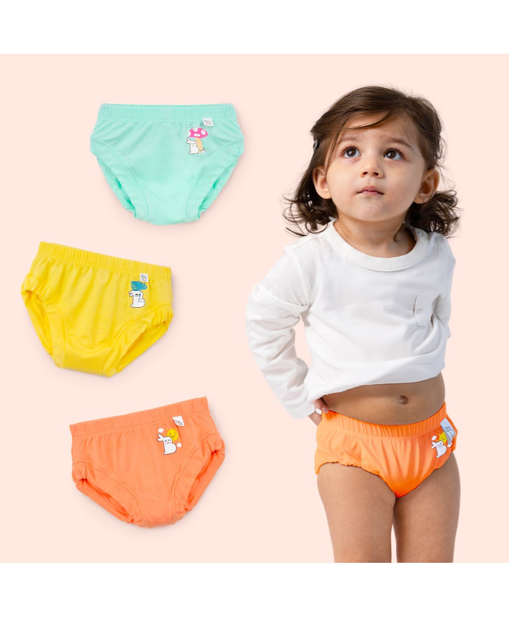 SuperBottoms Pack of 3 Bamboo Bunny Printed Super Soft Briefs - Yellow Orange & Blue-image-33