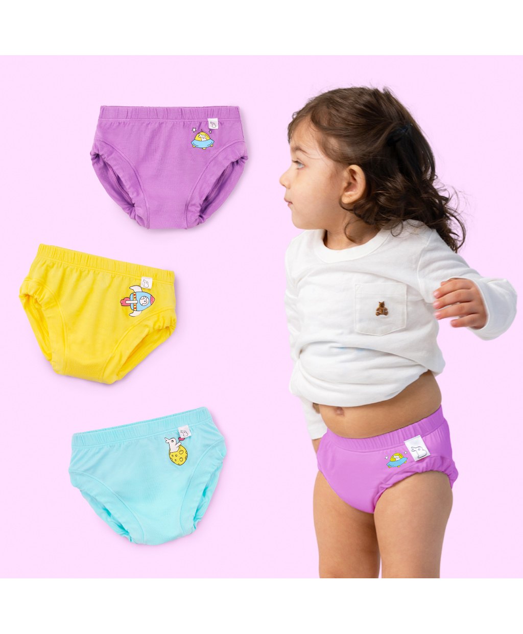 SuperBottoms Pack of 3 Bamboo Space Theme Printed Super Soft Briefs - Yellow Purple & Blue-picture-24