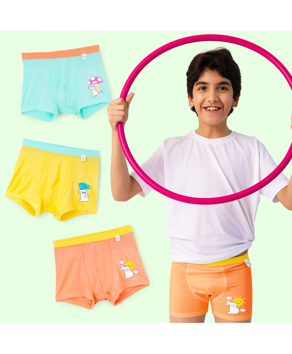 SuperBottoms Pack of 3 Bamboo Bunny Printed Super Soft Boxers - Orange Blue & Yellow