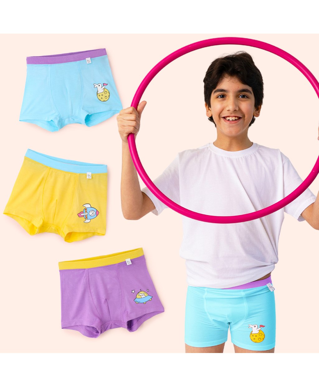 SuperBottoms Pack of 3 Bamboo Space Theme Printed Super Soft Boxers - Blue Purple & Blue-image-30