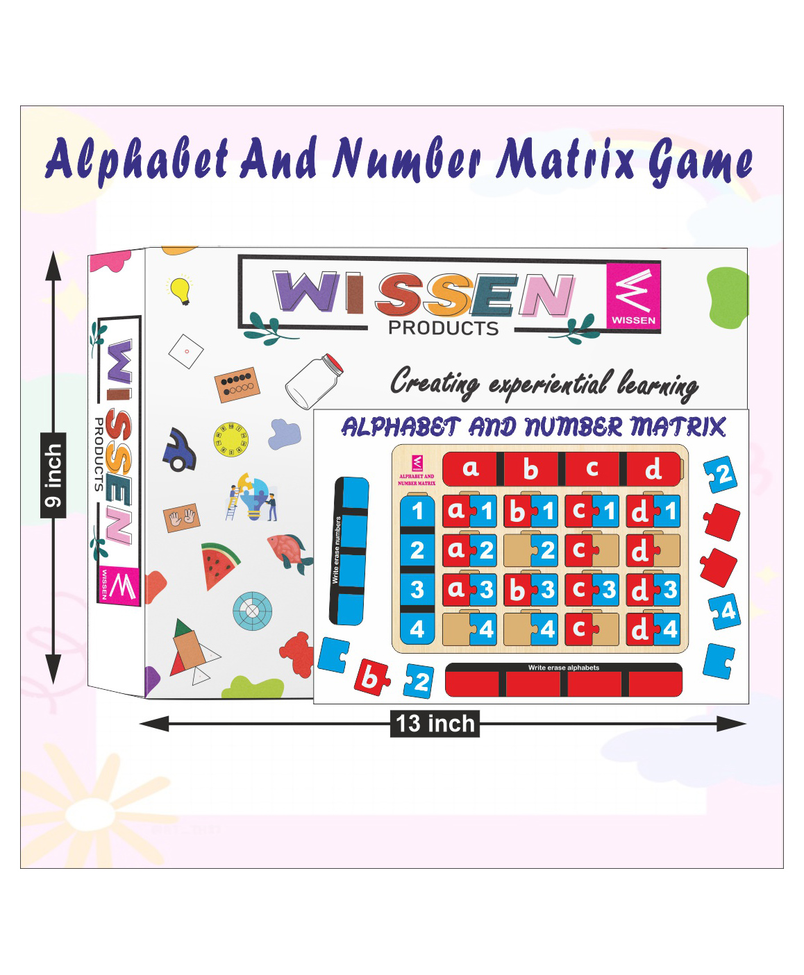 WISSEN Wooden Write and Erase Alphabet Number Matrix Learning Game- Open end toy with infnite play 64 Pieces-picture-12