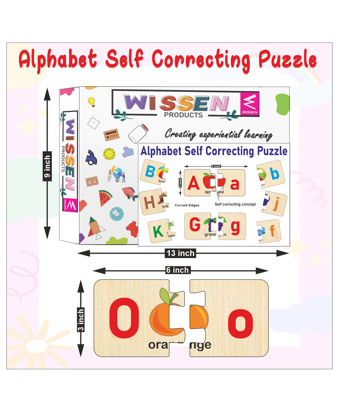 WISSEN Wooden Capital and Small Alpahbet with picture self correcting matching puzzles 52 Pieces-image-38