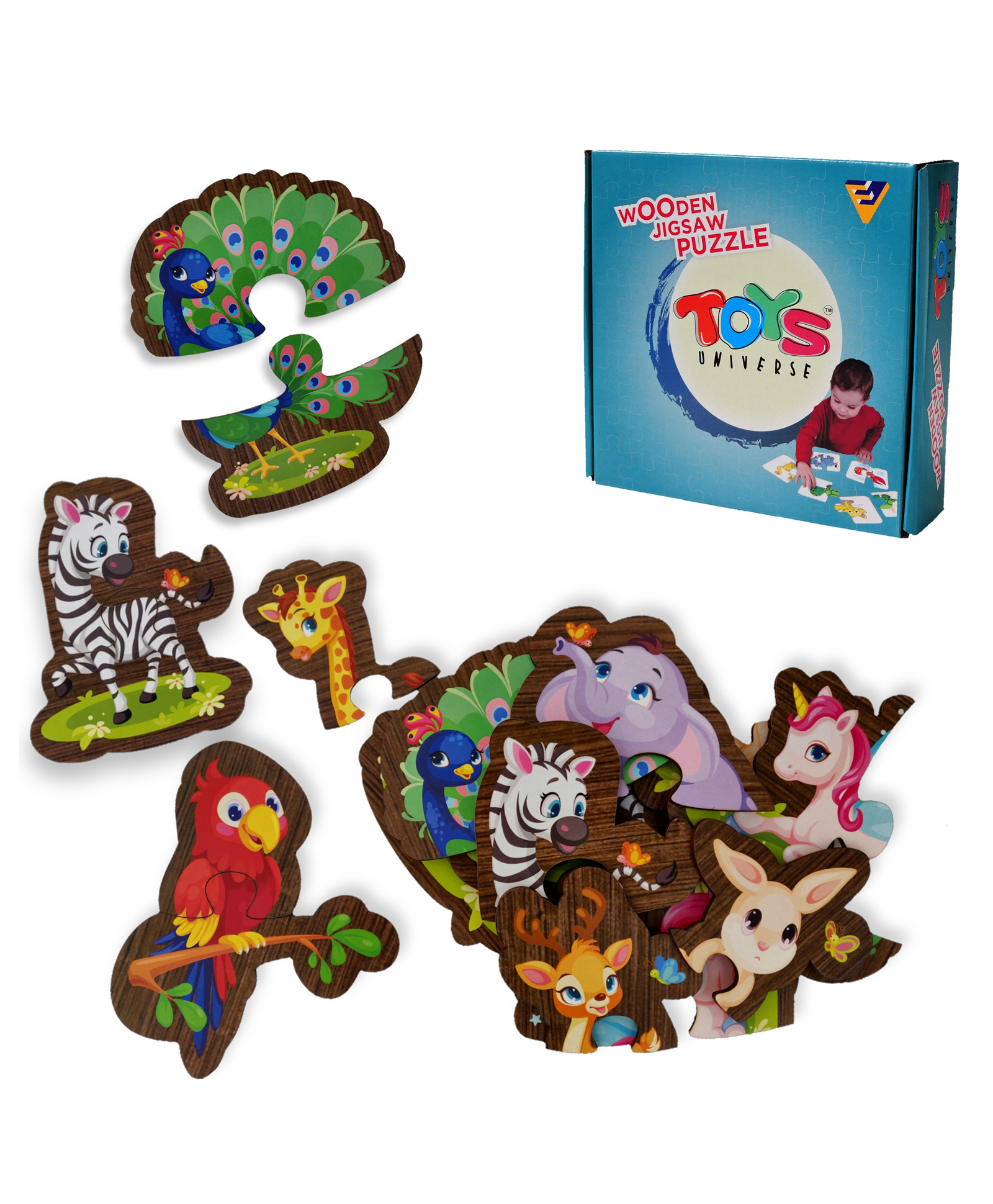Toys Universe Wooden 2 piece Puzzle for Kids - Set of 8 Animals & Birds Jigsaw Puzzle - Puzzles for Kids - Safe & Durable Pre-School Toys for Kids - Educational Puzzle Game-image-25