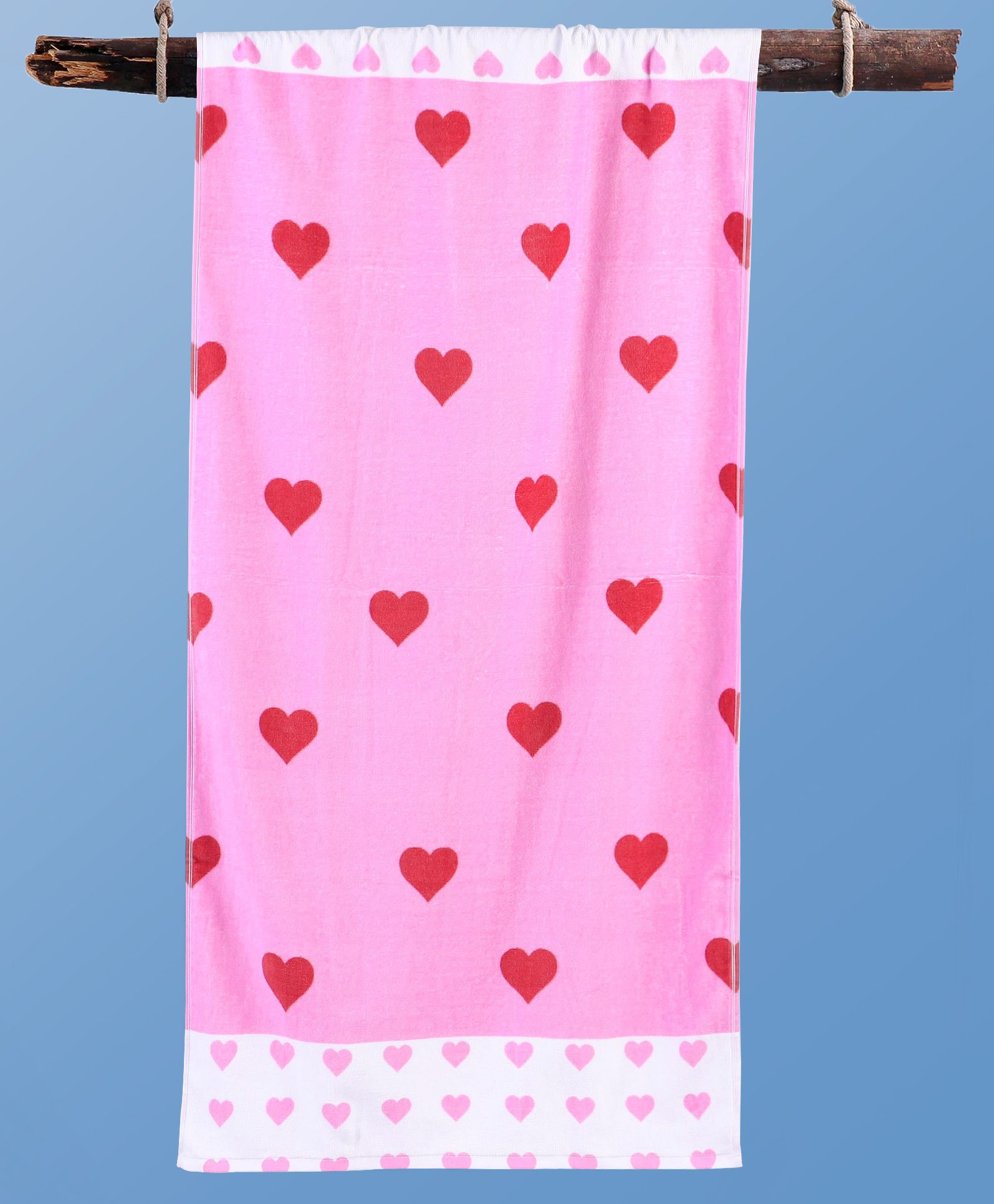 Pine Kids Terry Woven Towel & Wrapper Heart Print L 60 x B 120 cm - Pink-picture-26