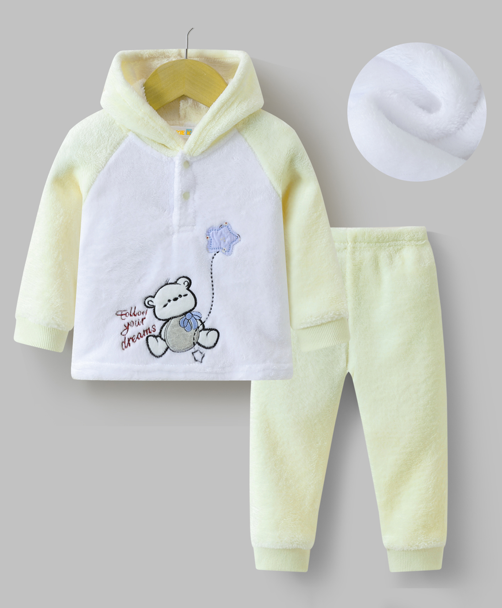Kookie Kids Raglan Sleeves Hooded Winter Wear Suit With Teddy Embroidery - Beige & White-image-30