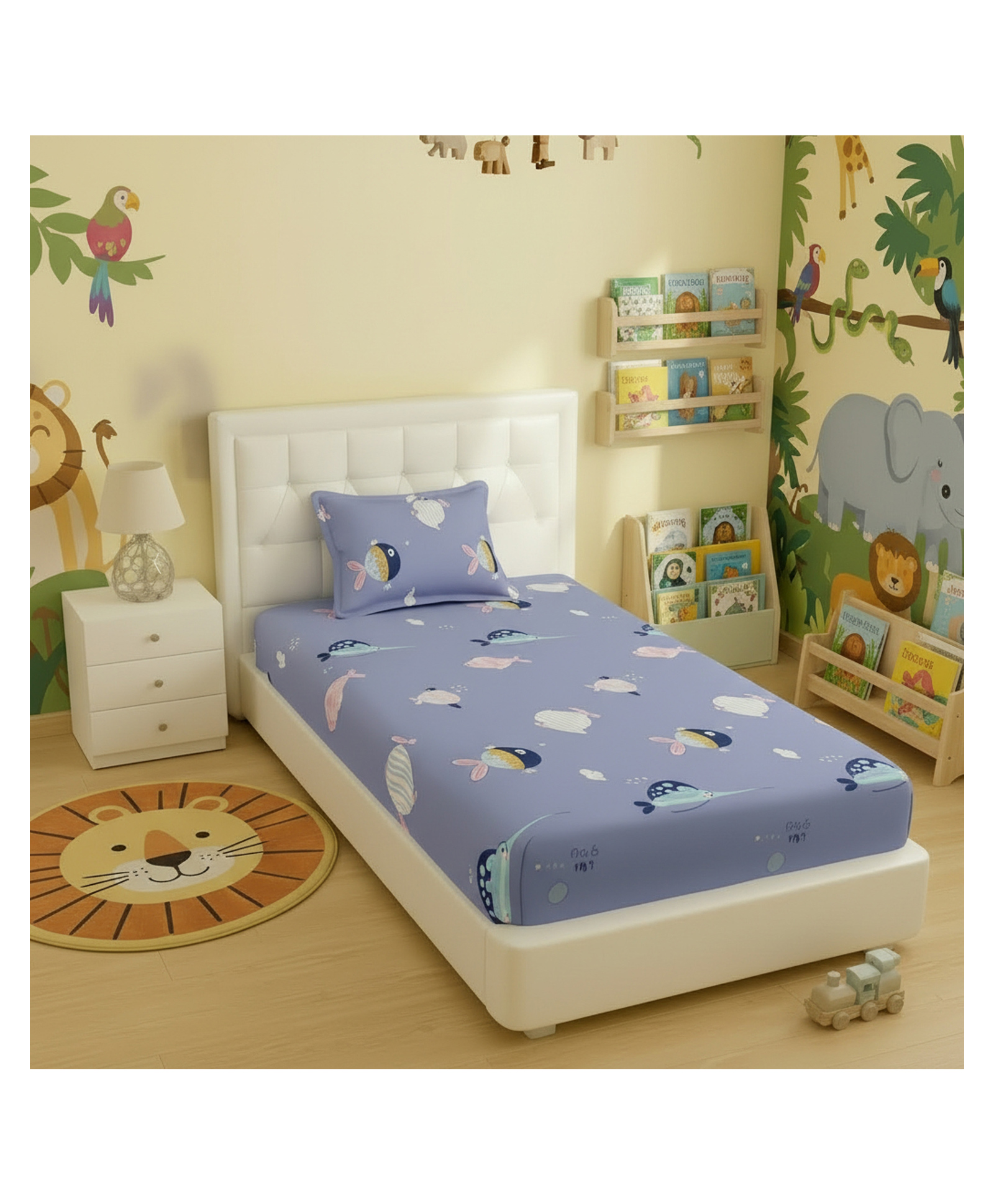 Filymore Cute Purple Fish Single Bedsheet For Kids Designer Cartoon Printed Bedsheet For kids room Single Bed 240 TC Made With Pure Microfiber - Purple and white-image-45