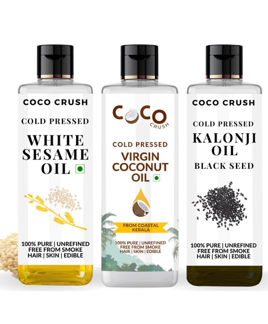 Coco Crush Combo of Virgin Coconut Oil, White Sesame Oil & Kalonji Black Seed Oil | Cold-Pressed & 100% Natural | Pack of 3, 50ml each, 150ml-image-17