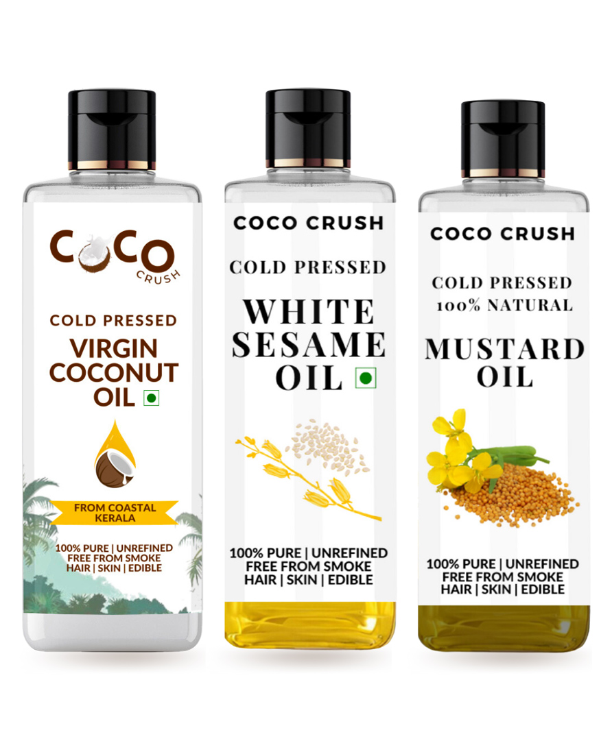 Coco Crush Combo of Virgin Coconut Oil, White Sesame Oil, & Mustard Oil | Cold-Pressed & 100% Natural | Pack of 3, 100ml each, 300ml-image-19