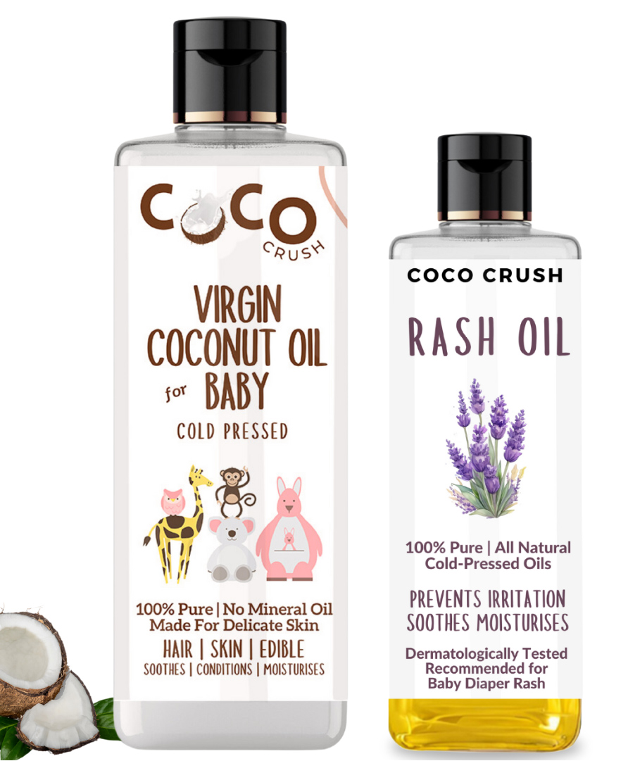 Coco Crush Rash Oil, 50ml & Virgin Coconut Massage Oil for Baby, 100ml | 100% Natural & Organic | Pack of 2, (50ml + 100ml) 150ml-image-41