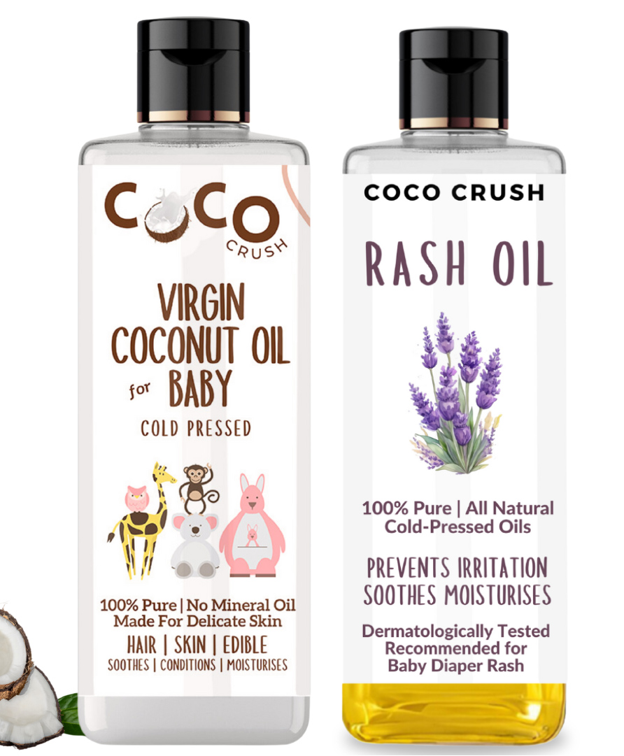 Coco Crush Rash Oil, 100ml & Virgin Coconut Massage Oil for Baby, 100ml | 100% Natural & Organic | Pack of 2, (2*100ml) 200ml-image-34