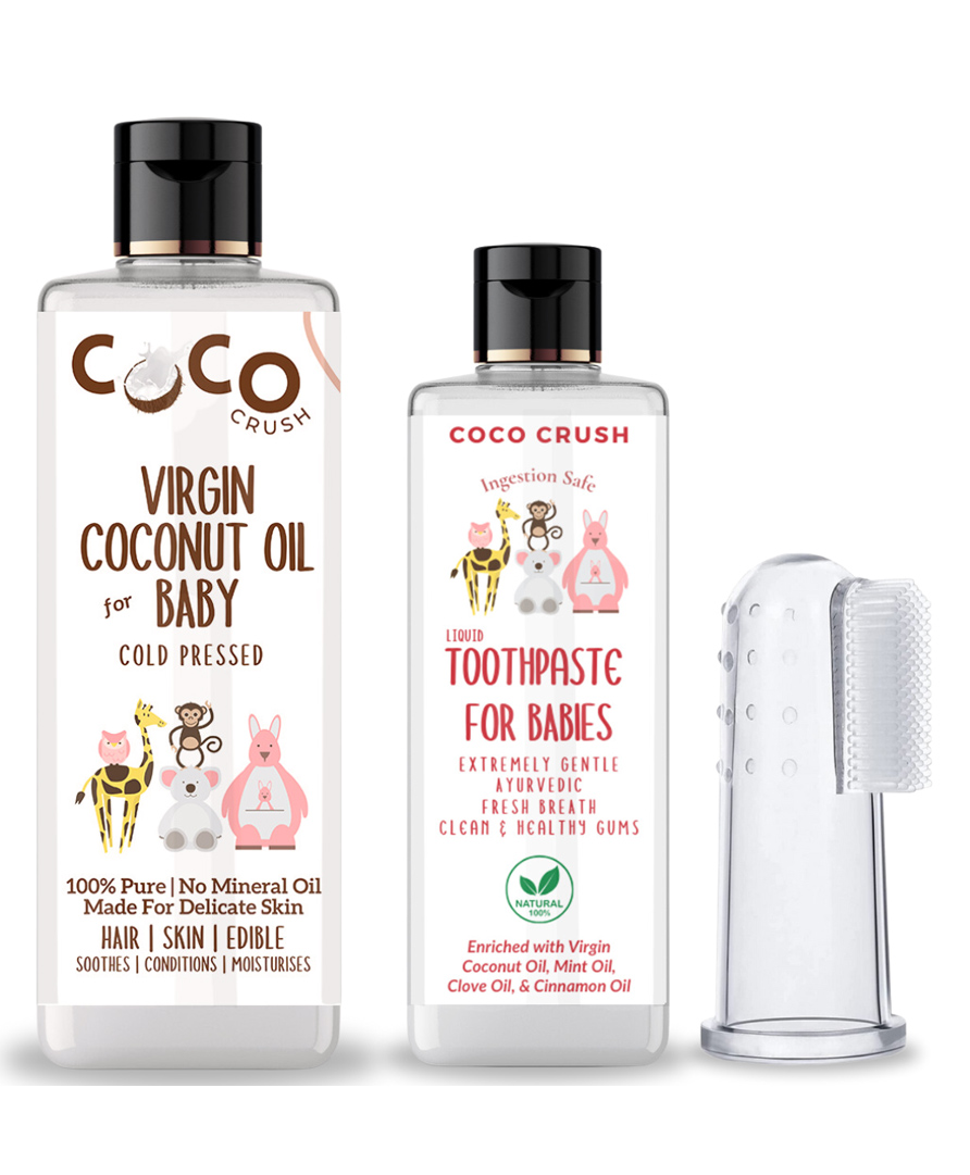 Coco Crush Combo of Virgin Coconut Oil for Babies, 100ml and Ayurvedic Kids Liquid Toothpaste, 50ml & Toothbrush, 1pc-image-21