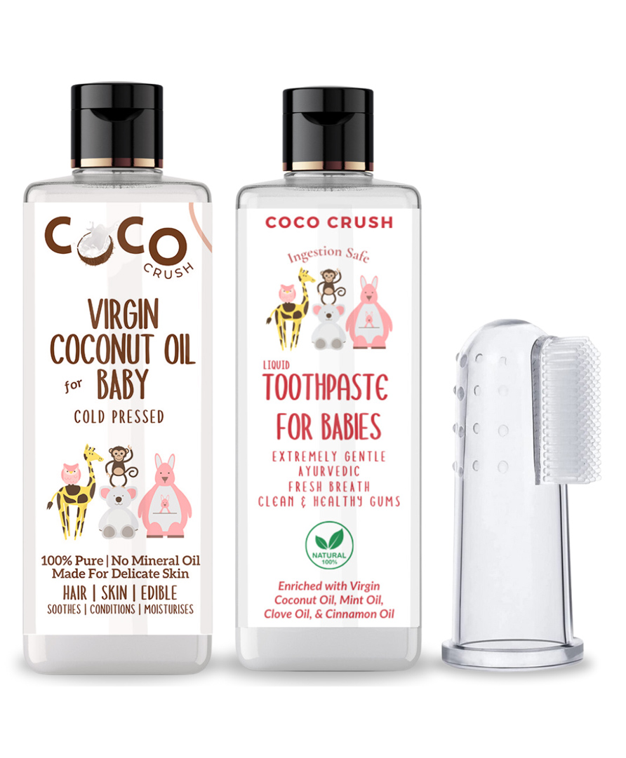 Coco Crush Combo of Virgin Coconut Oil for Babies, 100ml and Ayurvedic Kids Liquid Toothpaste, 100ml & Toothbrush, 1pc-image-24