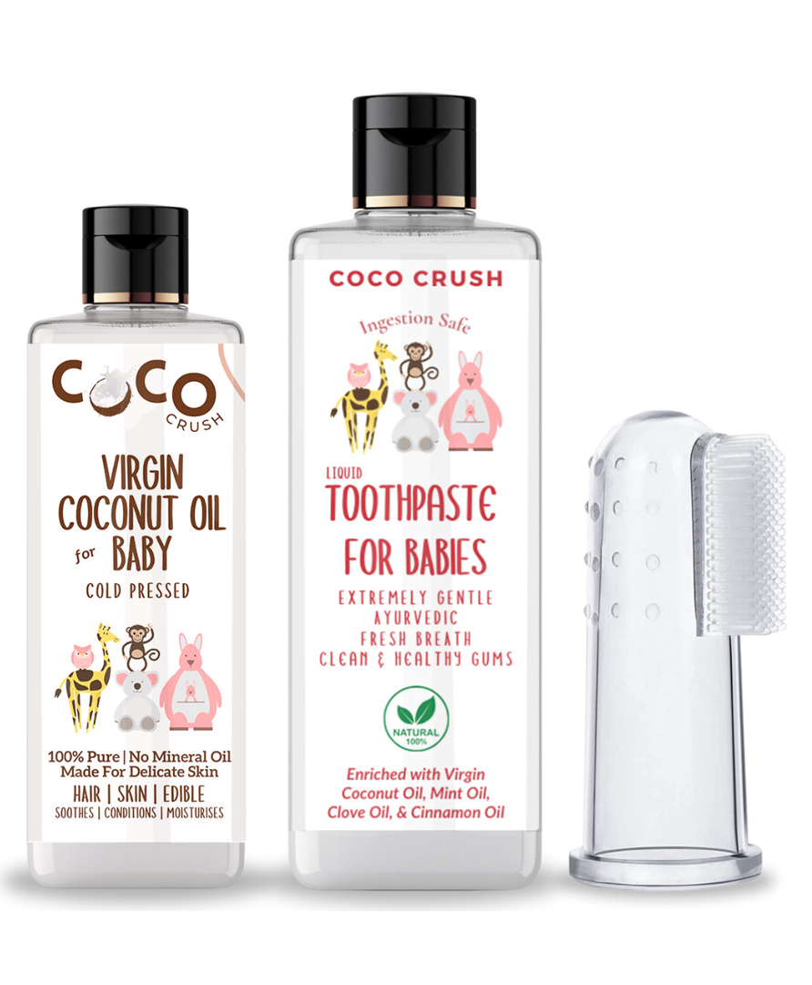 Coco Crush Combo of Virgin Coconut Oil for Babies, 100ml and Ayurvedic Kids Liquid Toothpaste, 200ml & Toothbrush, 1pc-image-23