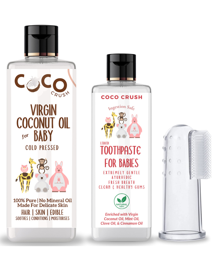 Coco Crush Combo of Virgin Coconut Oil for Babies, 200ml and Ayurvedic Kids Liquid Toothpaste, 50ml & Toothbrush, 1pc-image-20