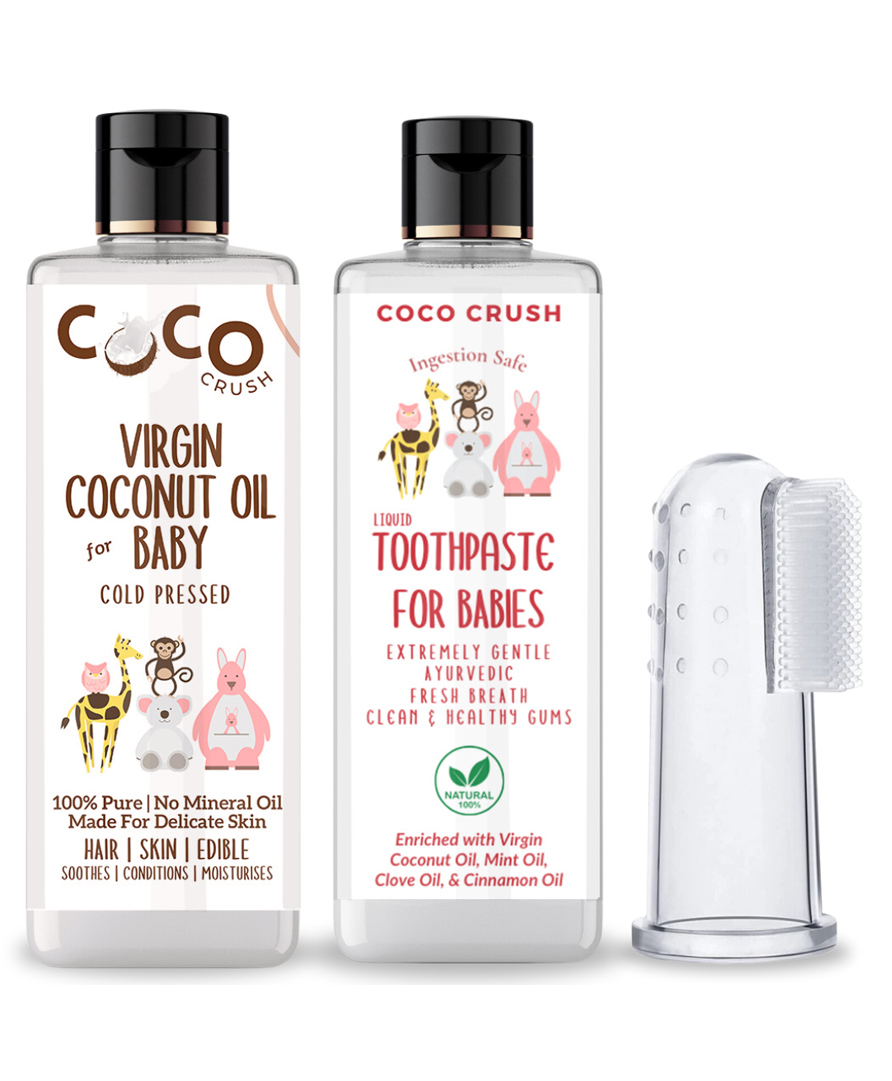 Coco Crush Combo of Virgin Coconut Oil for Babies, 200ml and Ayurvedic Kids Liquid Toothpaste, 200ml & Toothbrush, 1pc-image-21