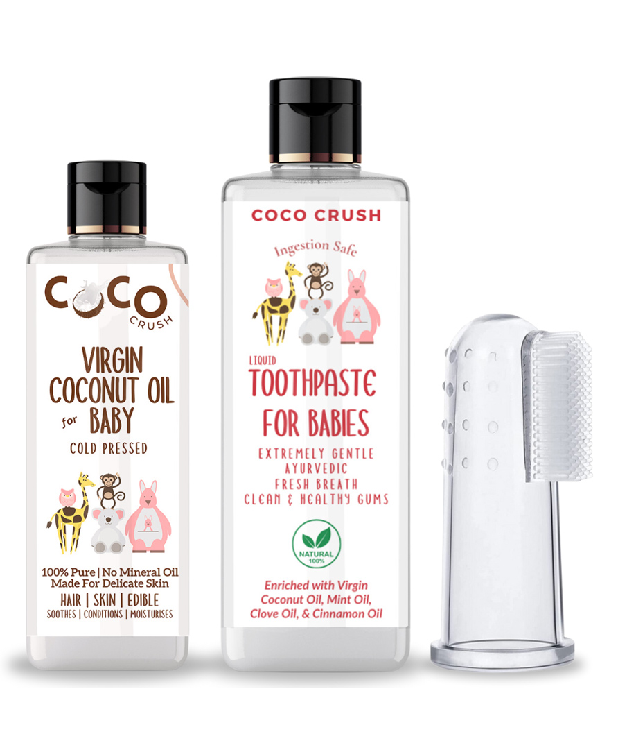 Coco Crush Combo of Virgin Coconut Oil for Babies, 50ml and Ayurvedic Kids Liquid Toothpaste, 100ml & Toothbrush, 1pc-image-19