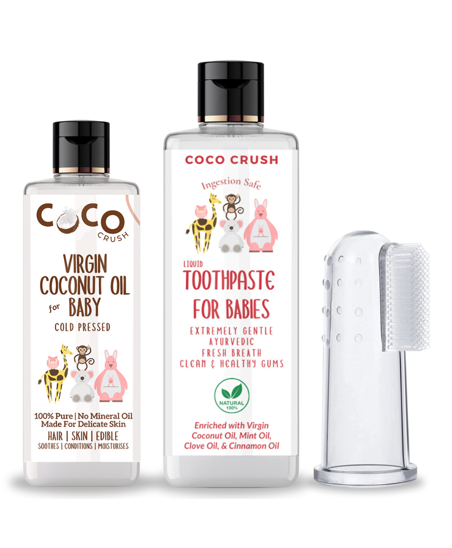 Coco Crush Combo of Virgin Coconut Oil for Babies, 50ml and Ayurvedic Kids Liquid Toothpaste, 200ml & Toothbrush, 1pc-image-18