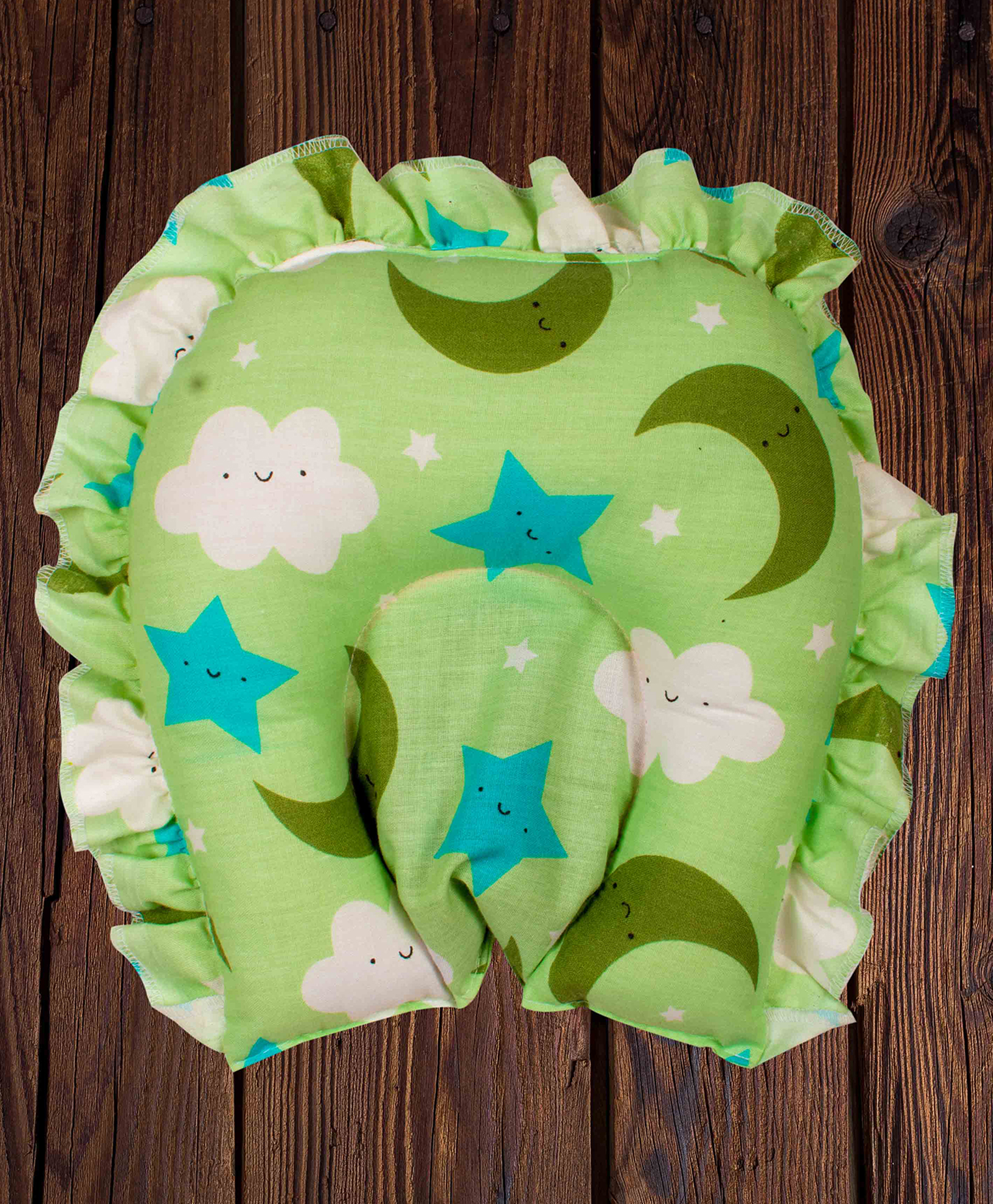 Mittenbooty U-shaped Rai Pillow with frill Cloud Print-Green-image-46