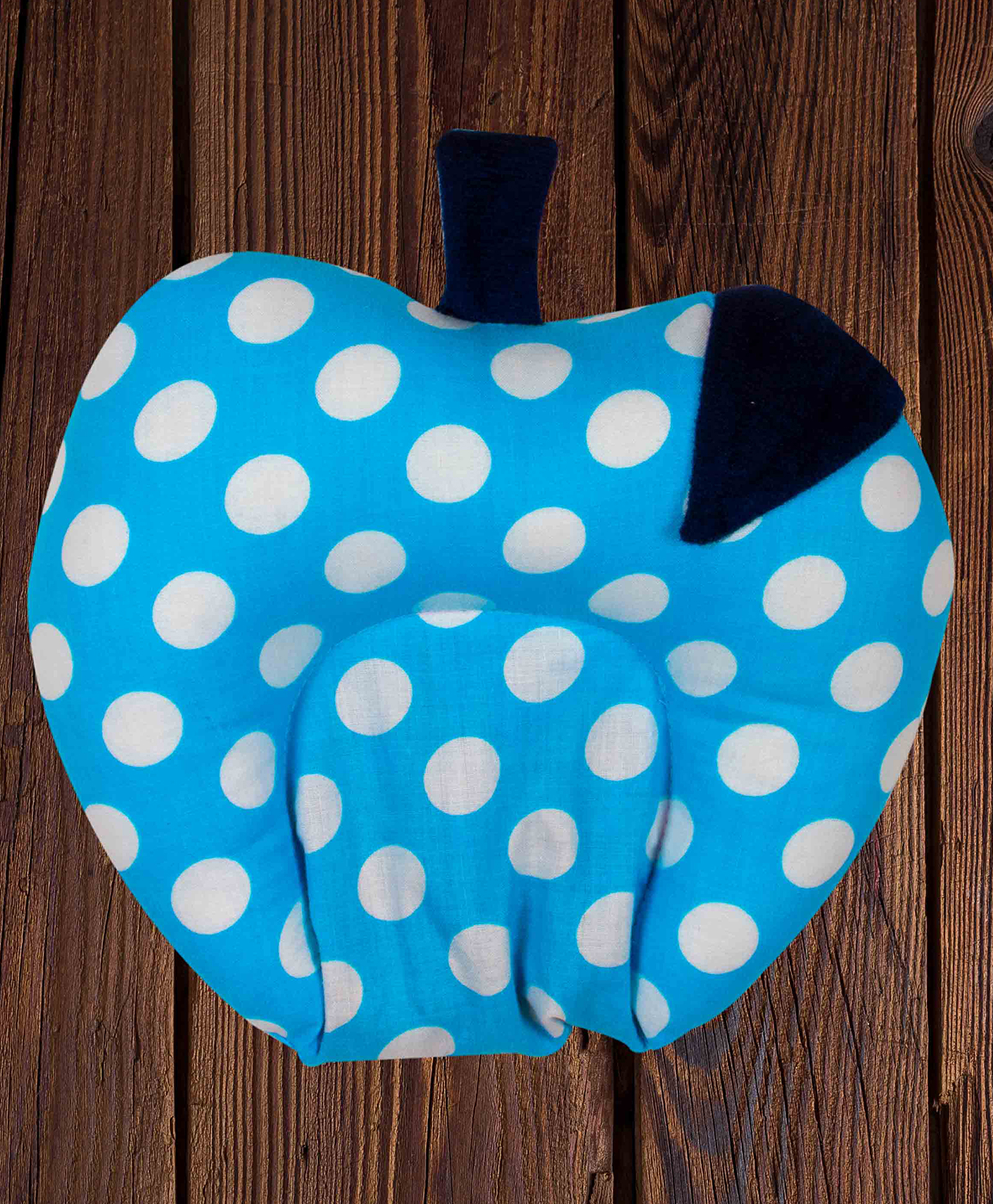 Mittenbooty Apple-shaped Rai Pillow with frill Dots Print-Blue-image-13