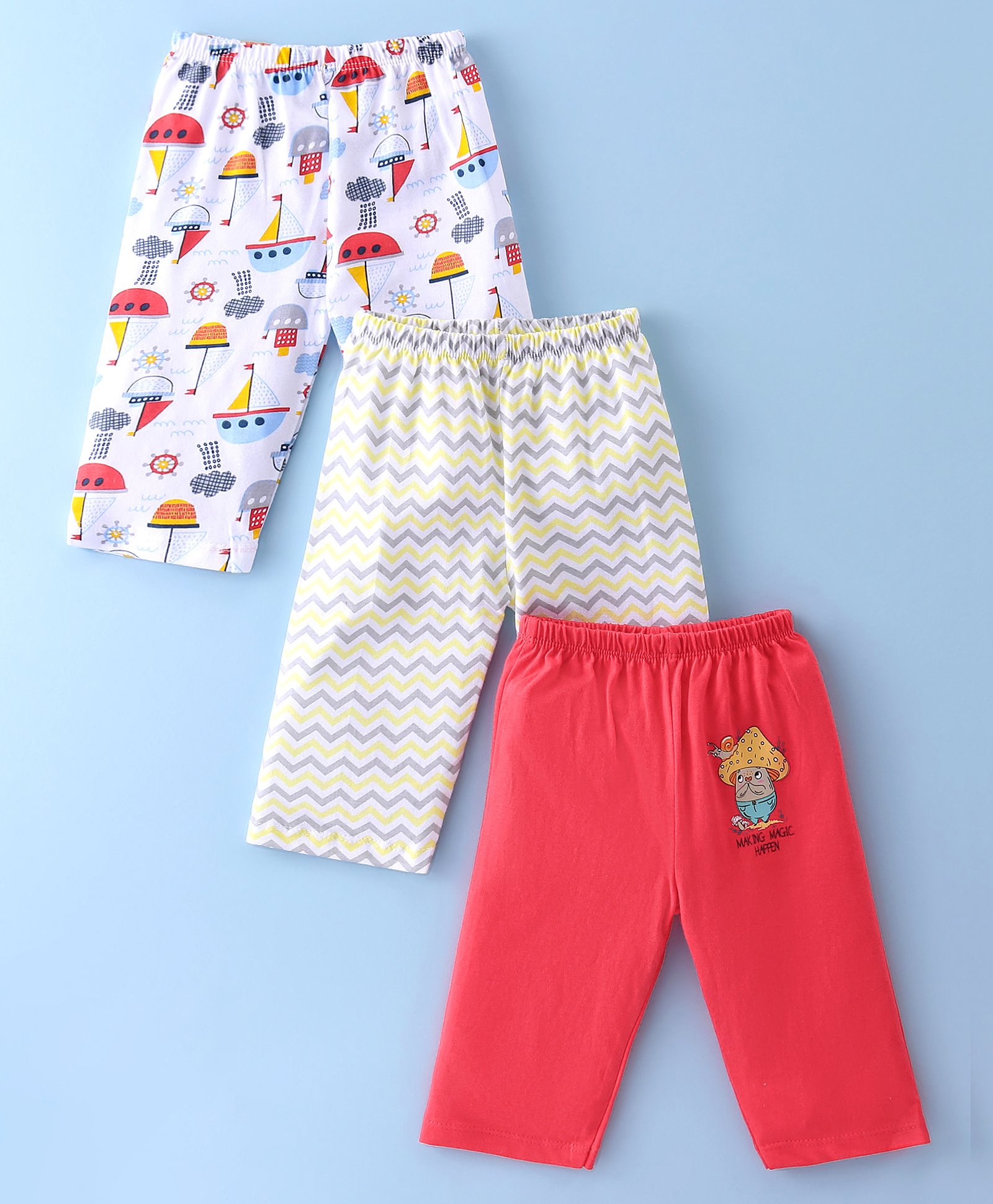 OHMS Single Jersey Knit Full Length Lounge Pants Sea Theme Print Pack of 3 - Multicolour-picture-38