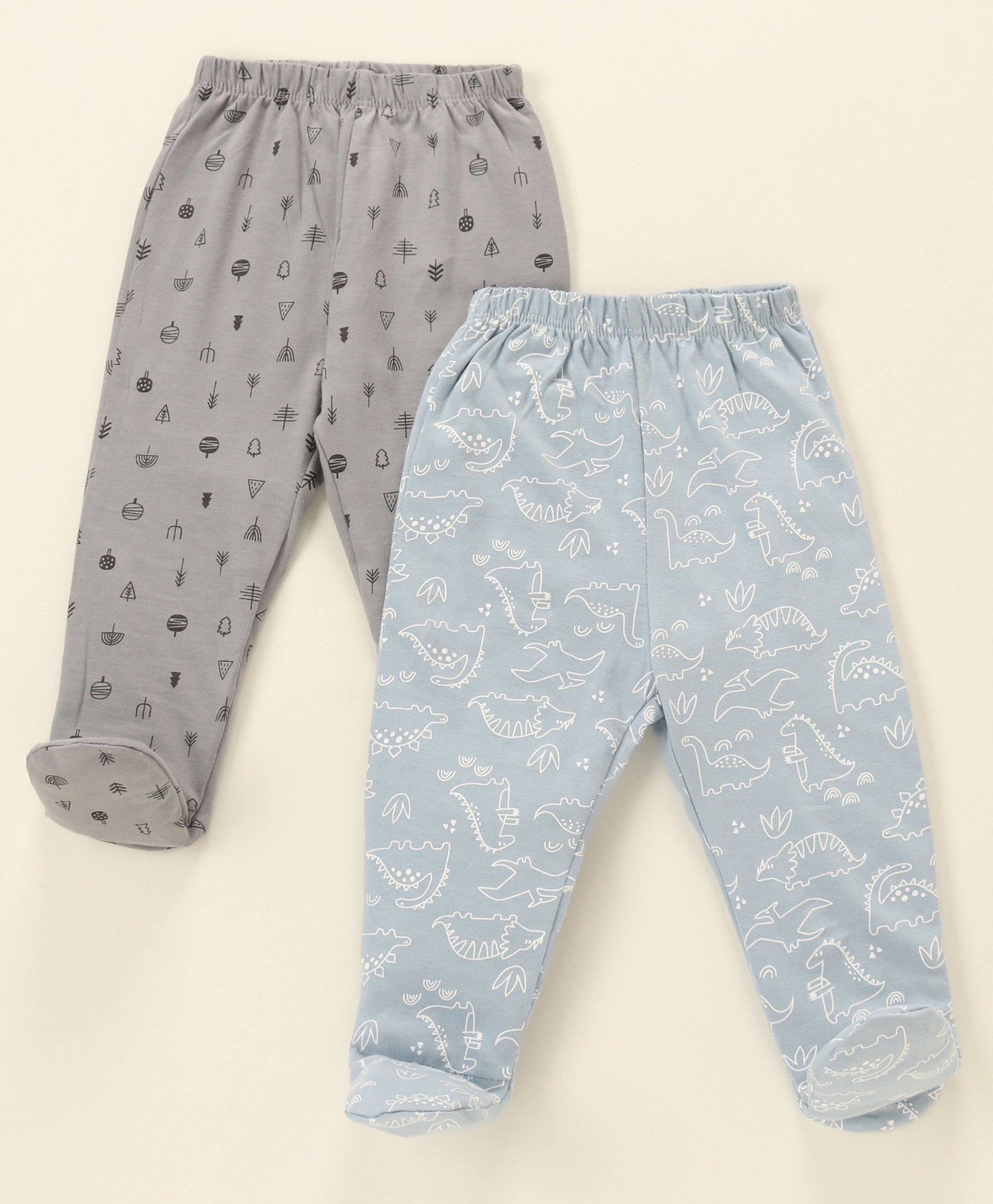 OHMS Single Jersey Knit   Bootie Leggings with Dino & Tree Print Pack of 2 - Blue & Grey-image-5
