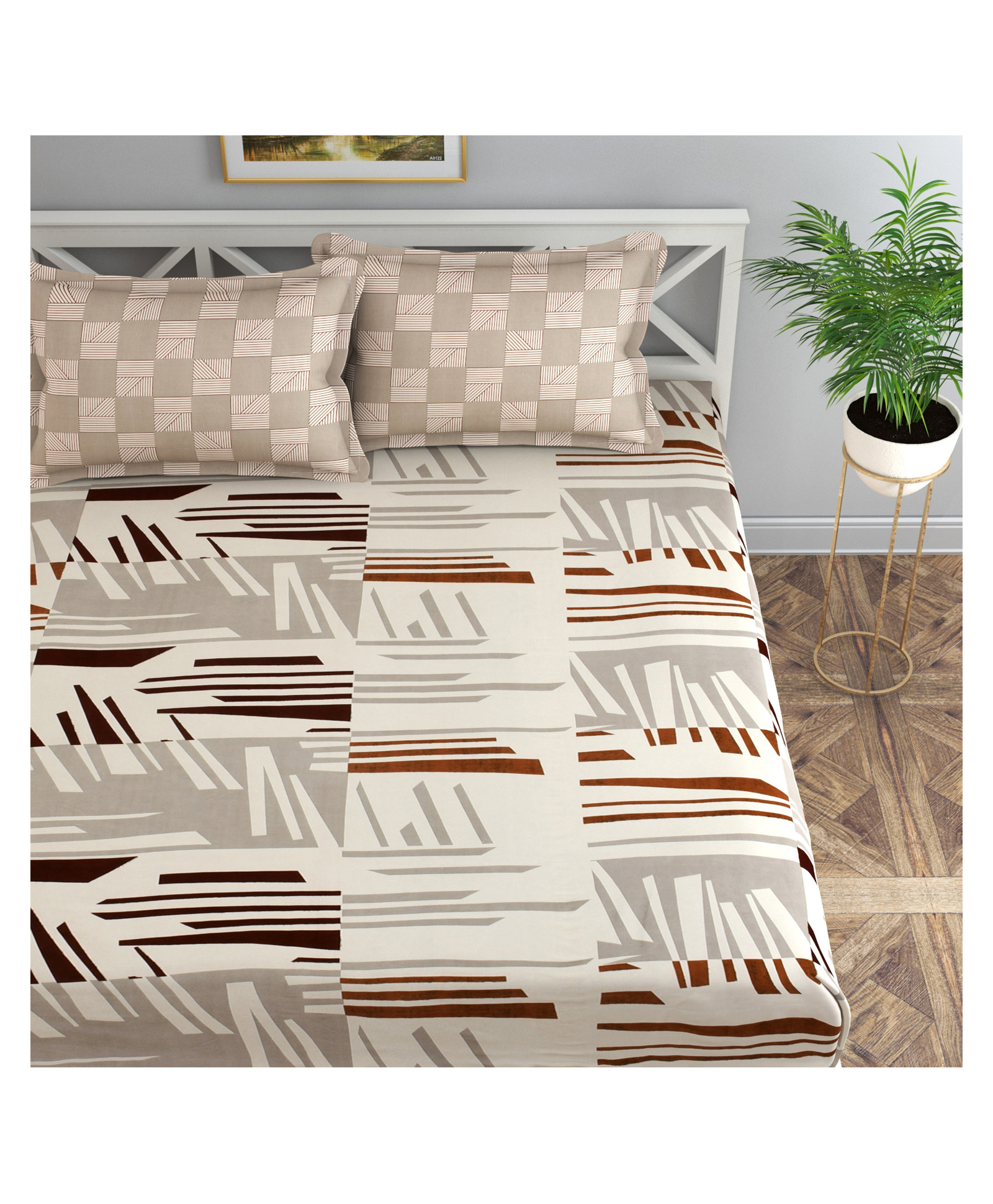 Florida 180 TC Cotton Bedsheet Double Bedsheet with 2 Pillow Covers (228 X 245 cm) - Beige-image-44