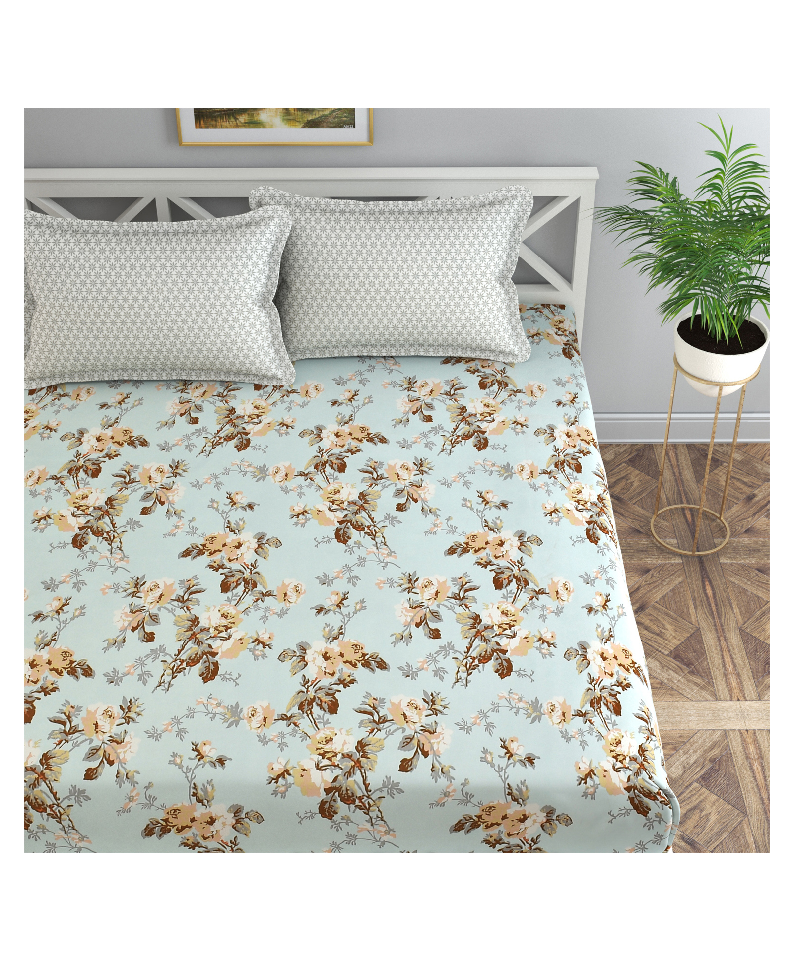 Florida Microfiber Bedsheet for Single Bed with 1 Pillow Cover (Light Blue, 155 x 228 cm)-picture-10