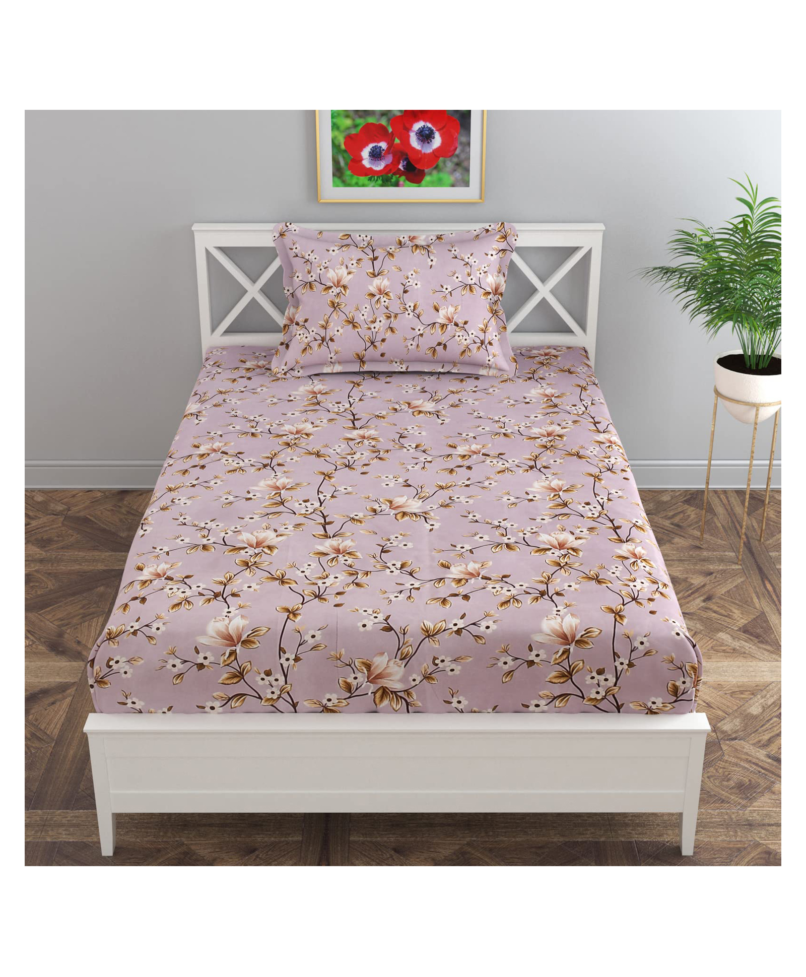 Florida Microfiber Bedsheet for Single Bed with 1 Pillow Cover (Mauve, 155 x 228 cm)-picture-24