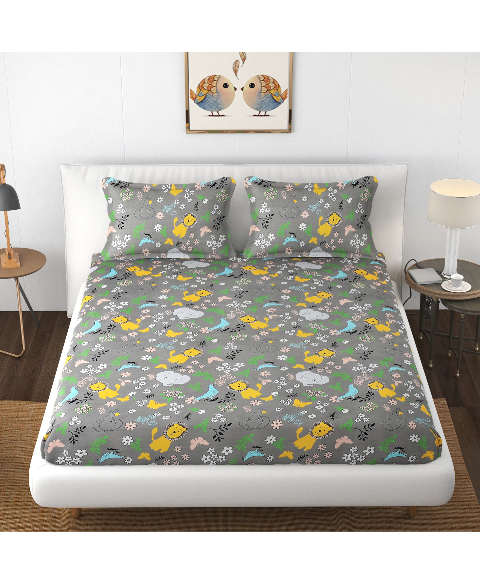 Florida Microfiber Bedsheet for Double Bed with 2 Pillow Covers - Grey-picture-17