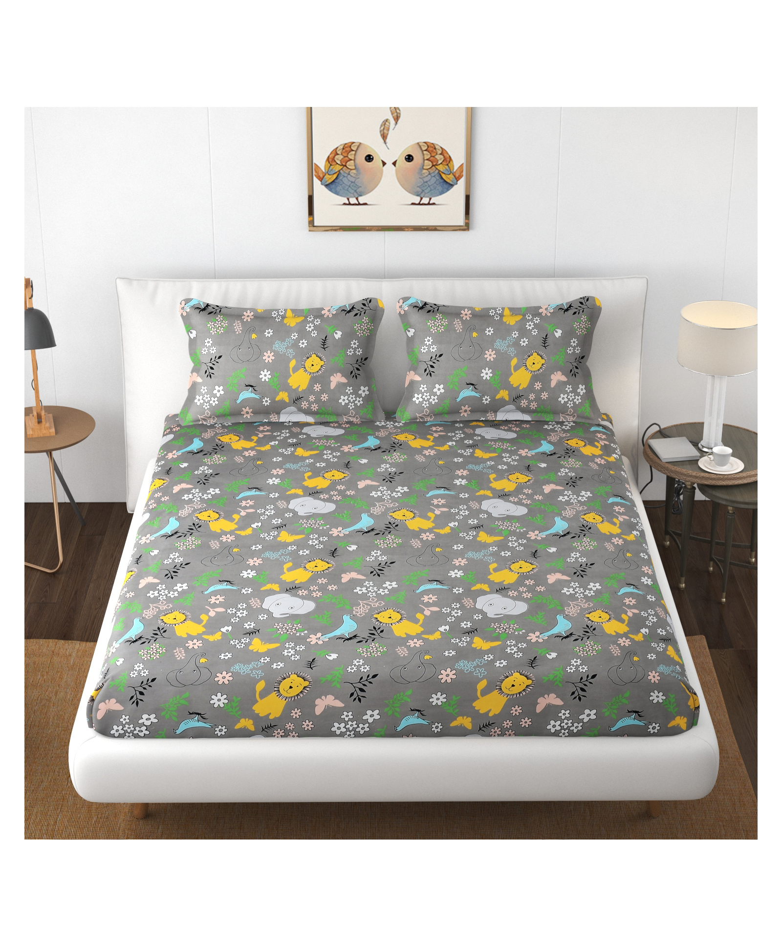 Florida Microfiber Fitted Bedsheet for Double Bed with 2 Pillow Covers - Grey-picture-17