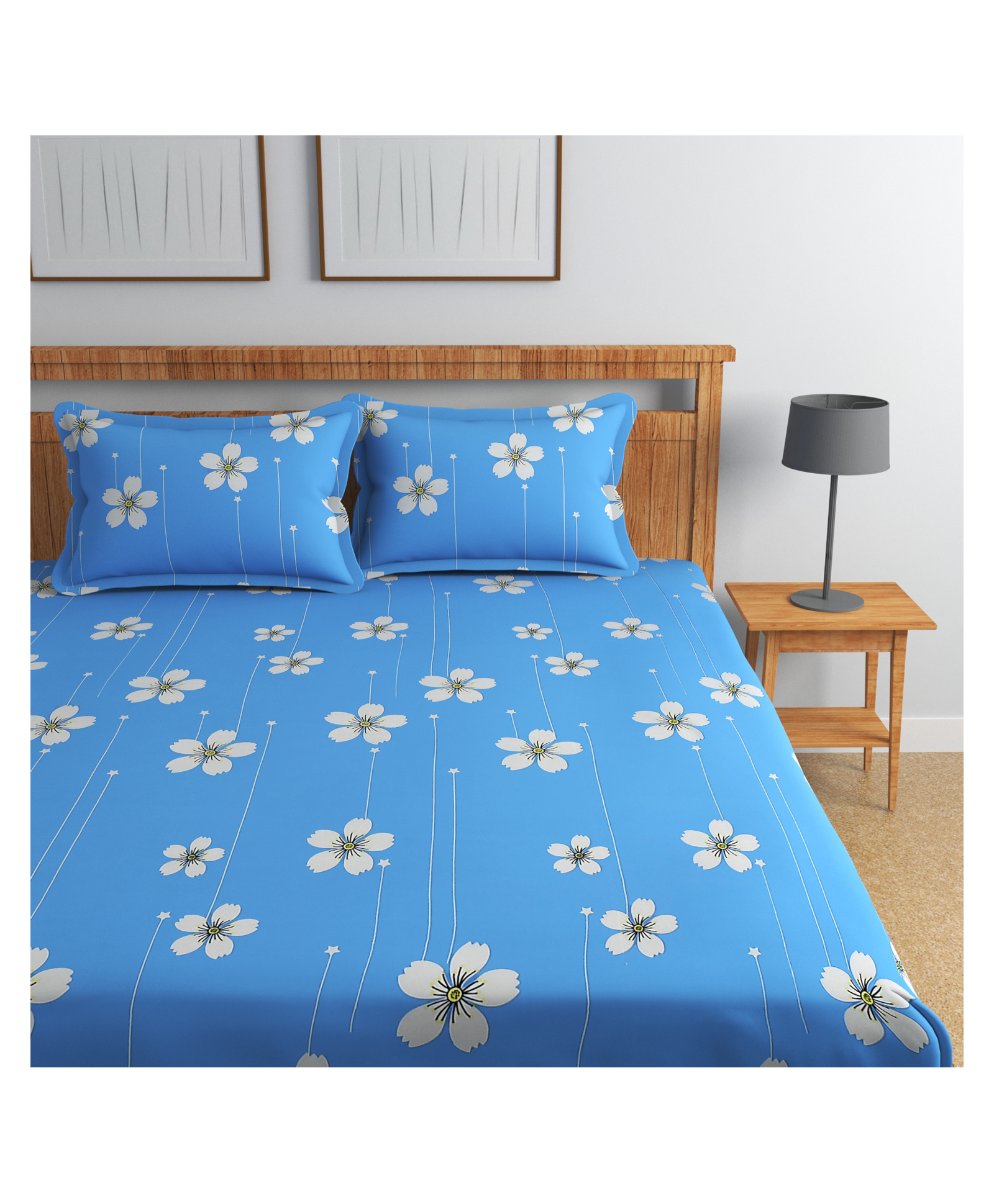 Florida 180 TC Cotton Bedsheet Double Bedsheet with 2 Pillow Covers (228 X 245 cm) - Blue-image-2
