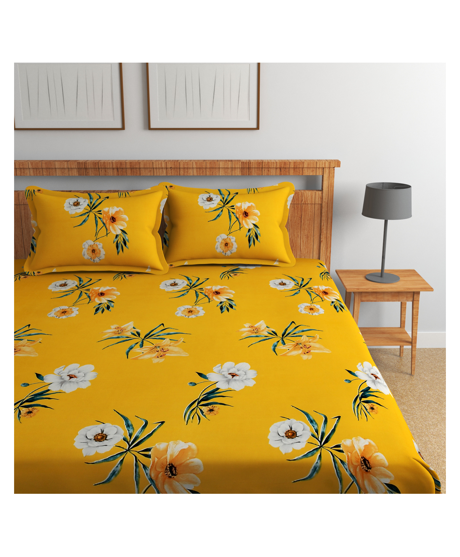 Florida 180 TC Cotton Bedsheet Double Bedsheet with 2 Pillow Covers (228 X 245 cm) - Mustard-image-45
