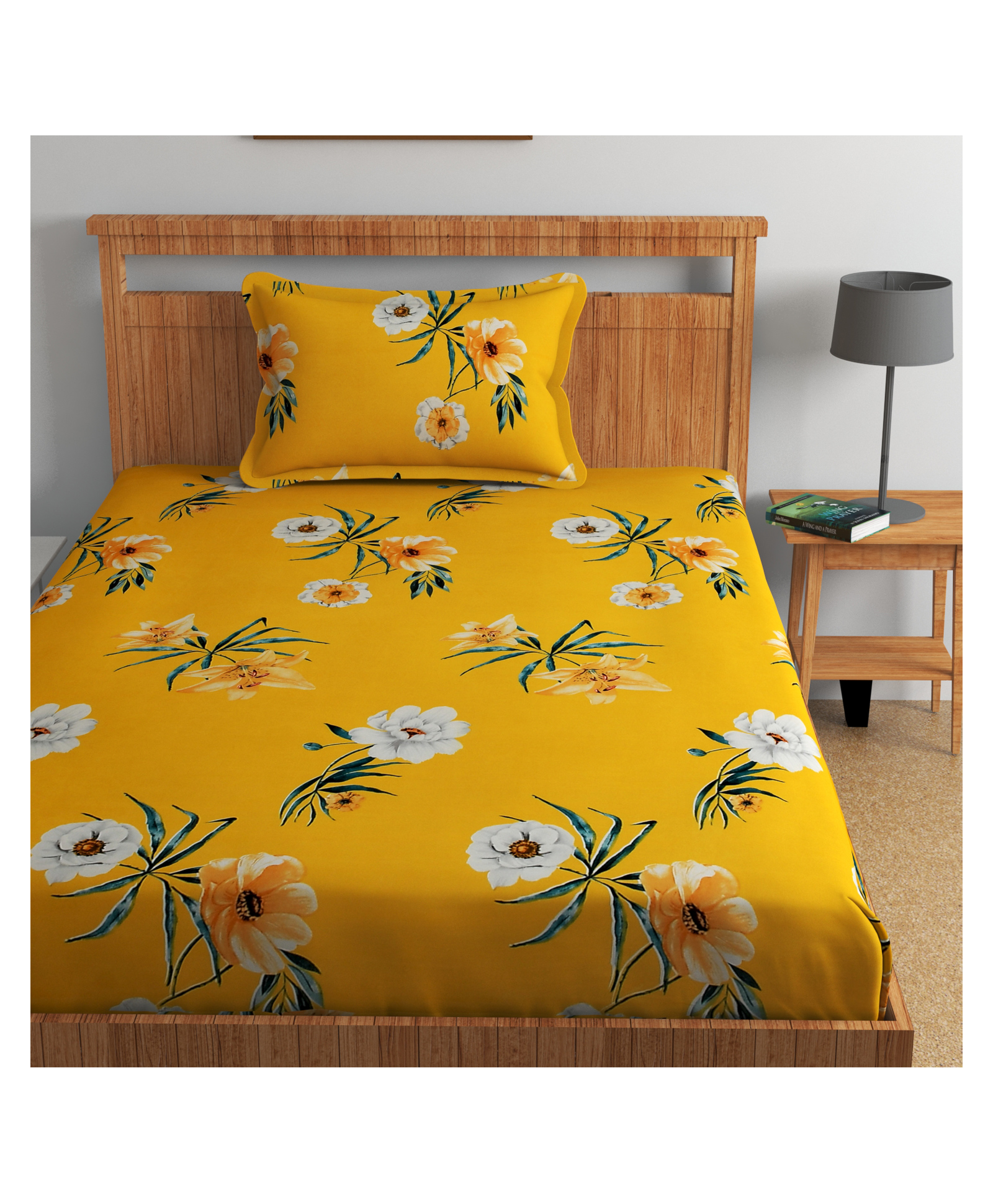 Florida 180 TC Cotton Single Bedsheet with 1 Pillow Cover (155 X 228 cm) - Mustard-picture-15