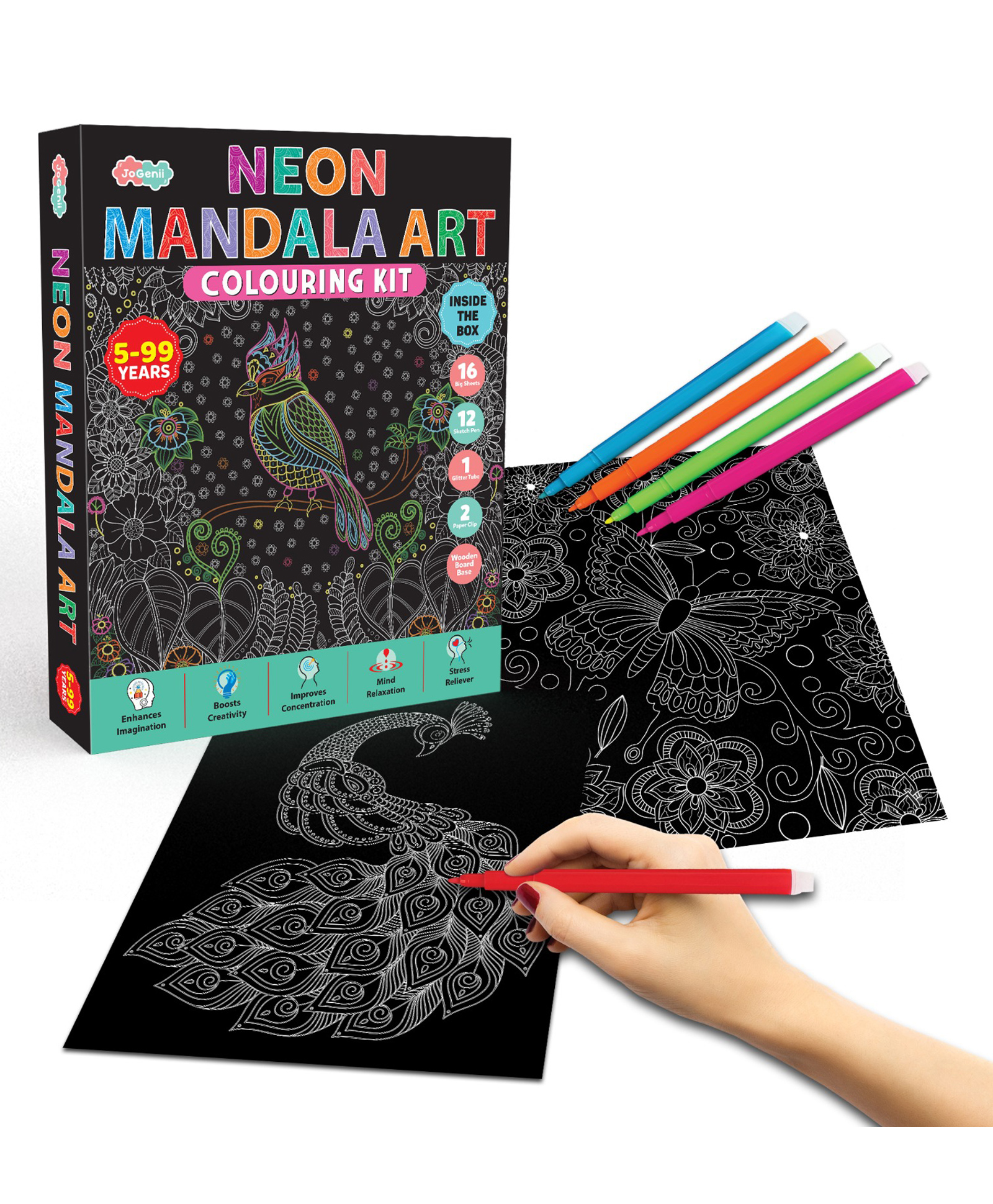JoGenii Neon Nature Art Colouring Kit - Unique Gift for kids and adults - Multicolor-picture-12