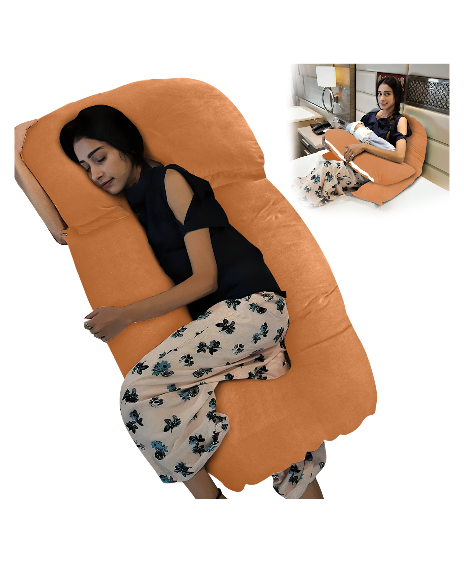 Get It Maternity Pillow Premium 3 in 1 Multi Usage as Breastfeeding , Baby Guard 100% Cotton Removable Cover with Zip - Orange-picture-34