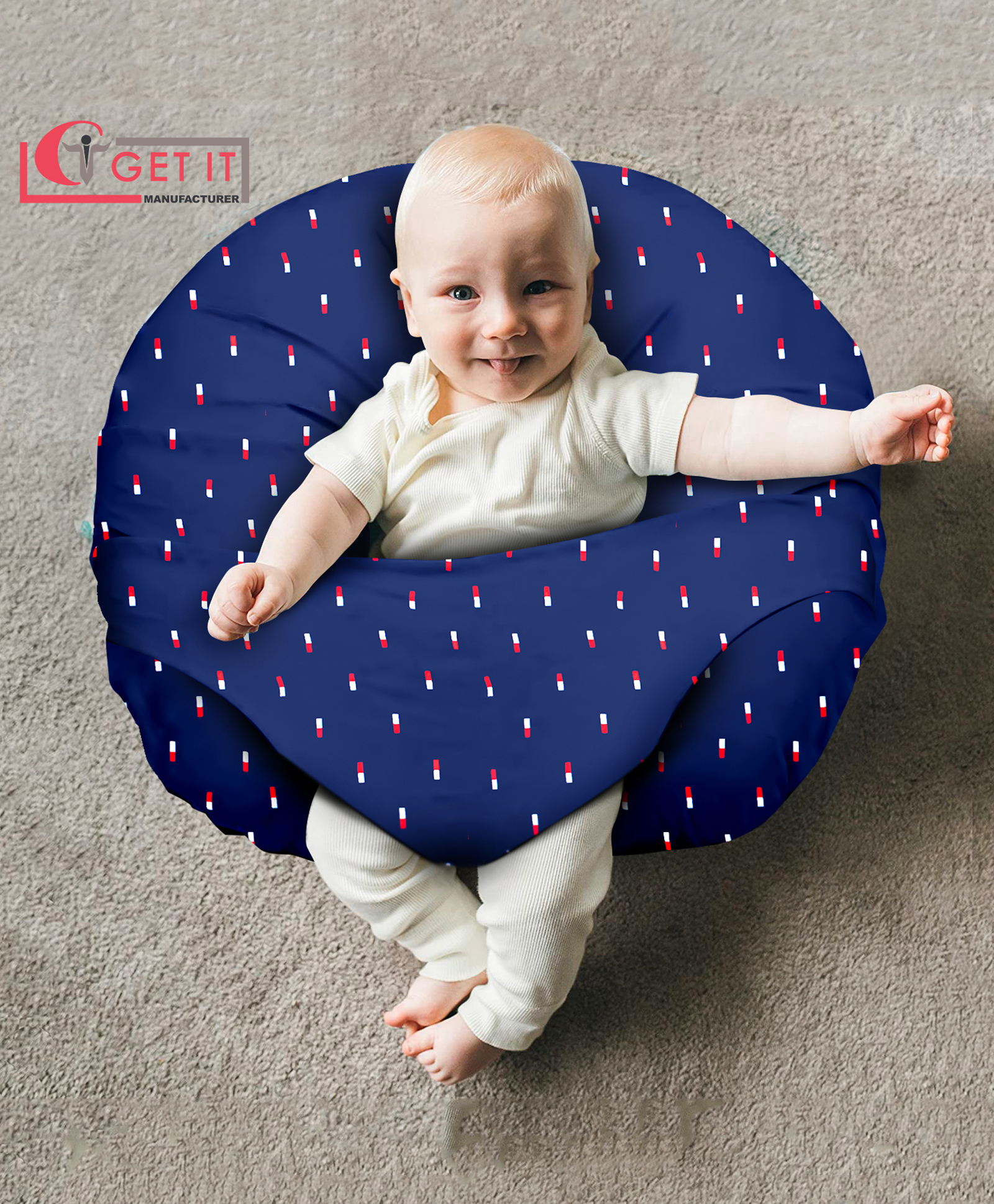 Get It Premium 2 In 1 Model 100 % Cotton Extra Large BreastFeeding Recron Pillow Removable cover wIth Zip Buckle Adjust  - Navy Blue Print V Model-picture-14