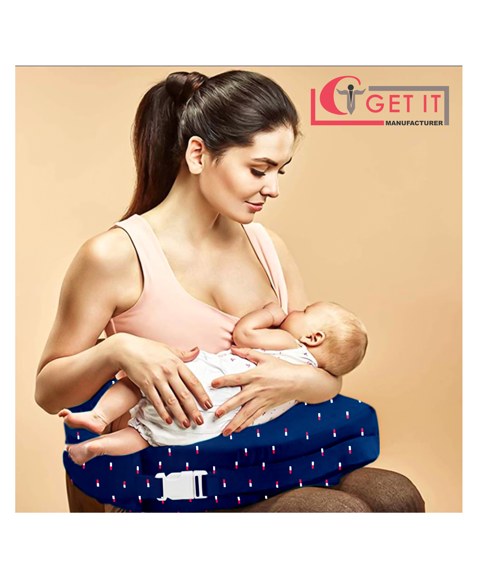 Get It 100% Cotton Extra Large Breast Foam Feeding Pillow Removable Cover wIth Zip Buckle Adjust Nursing - Navy Blue Print-image-20
