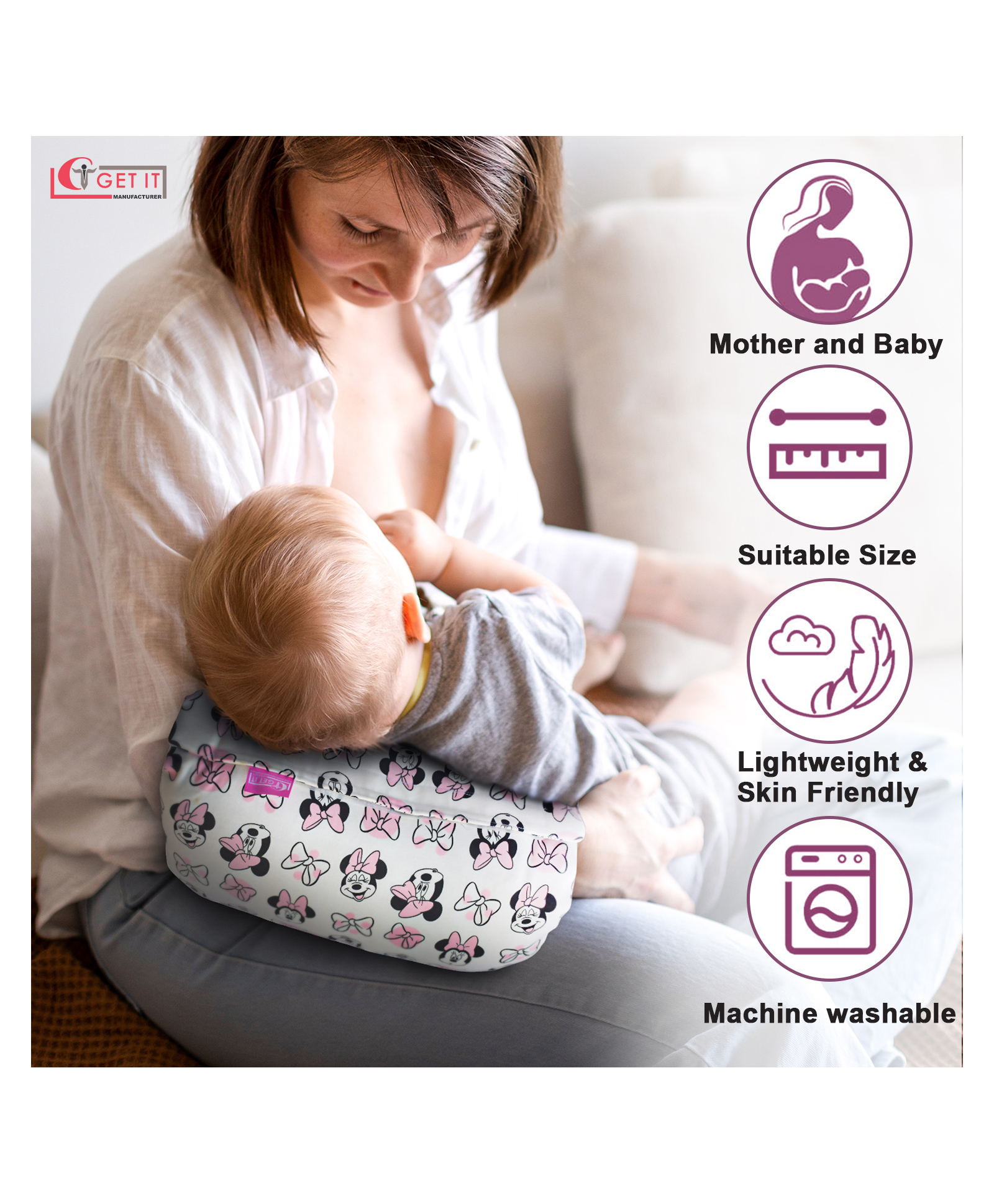 Get It Premium 2 In 1 Multi Usage 100 % Cotton hand Support Breast Feeding Vs Baby Bed - Micky Print-image-46