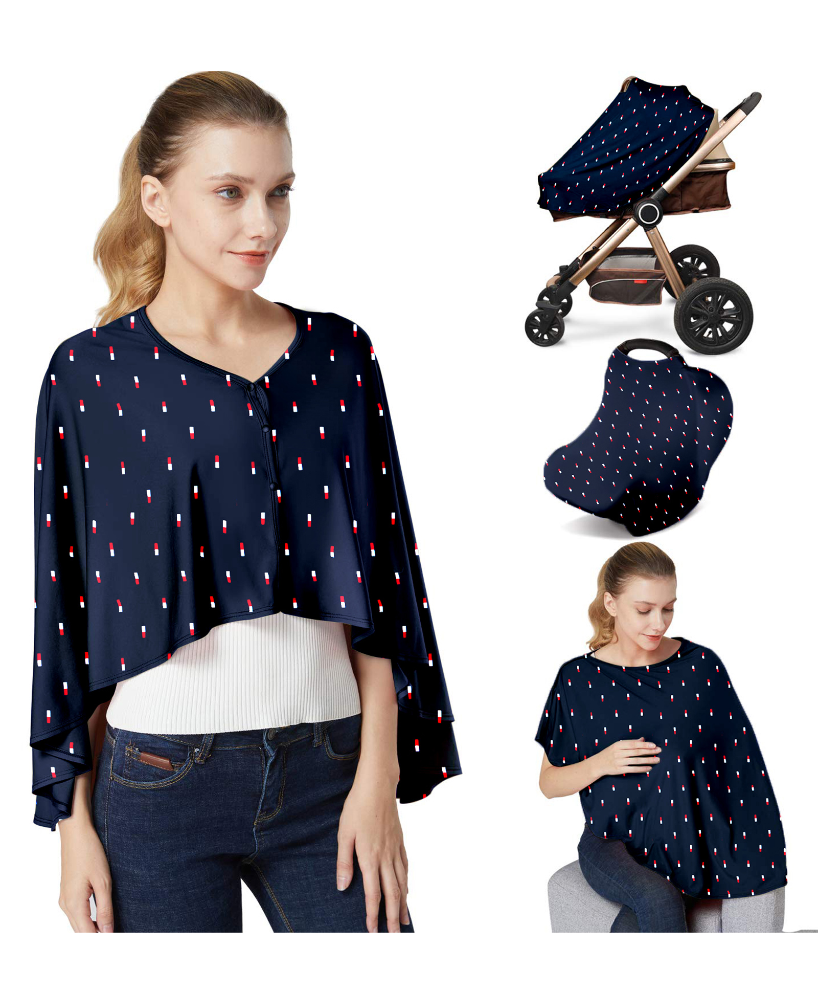 Get It Premium multi usage Breastfeeding Cover nursing cover 360 degree protection - Navy Blue Print-image-44
