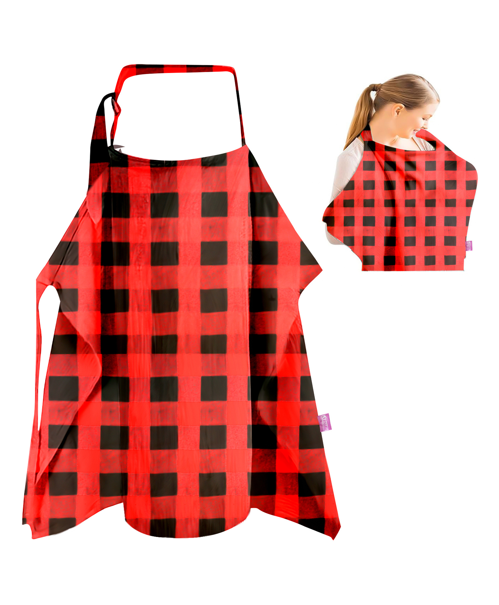 Get It Premium multi usage Breastfeeding Cover Apron Model nursing cover adjustable strap easy Use in travel - Red Checked-image-15