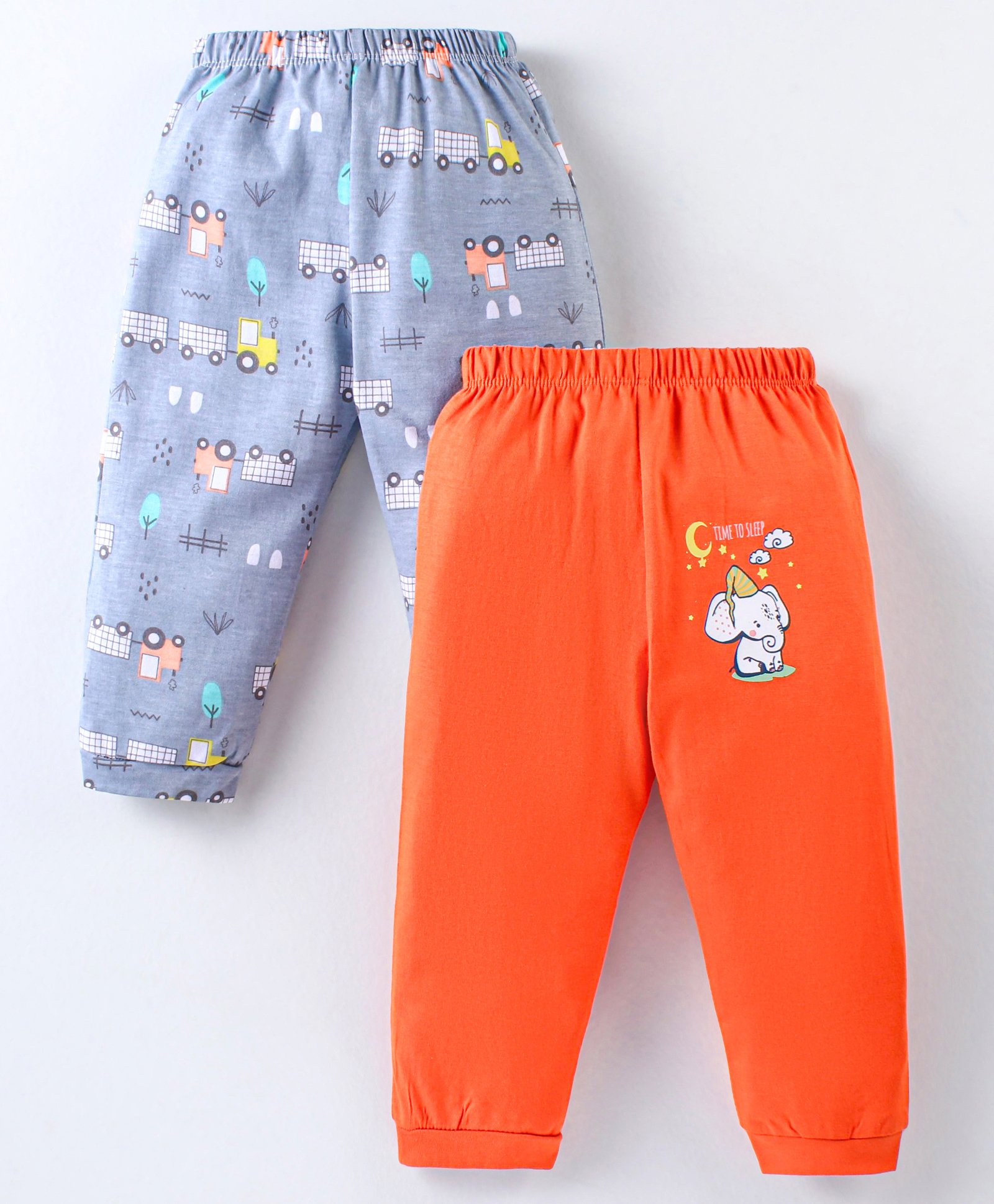 OHMS Single Jersey Full Length Lounge Pants Elephant & Truck Print Pack of 2 -Coral & Light Blue-image-36