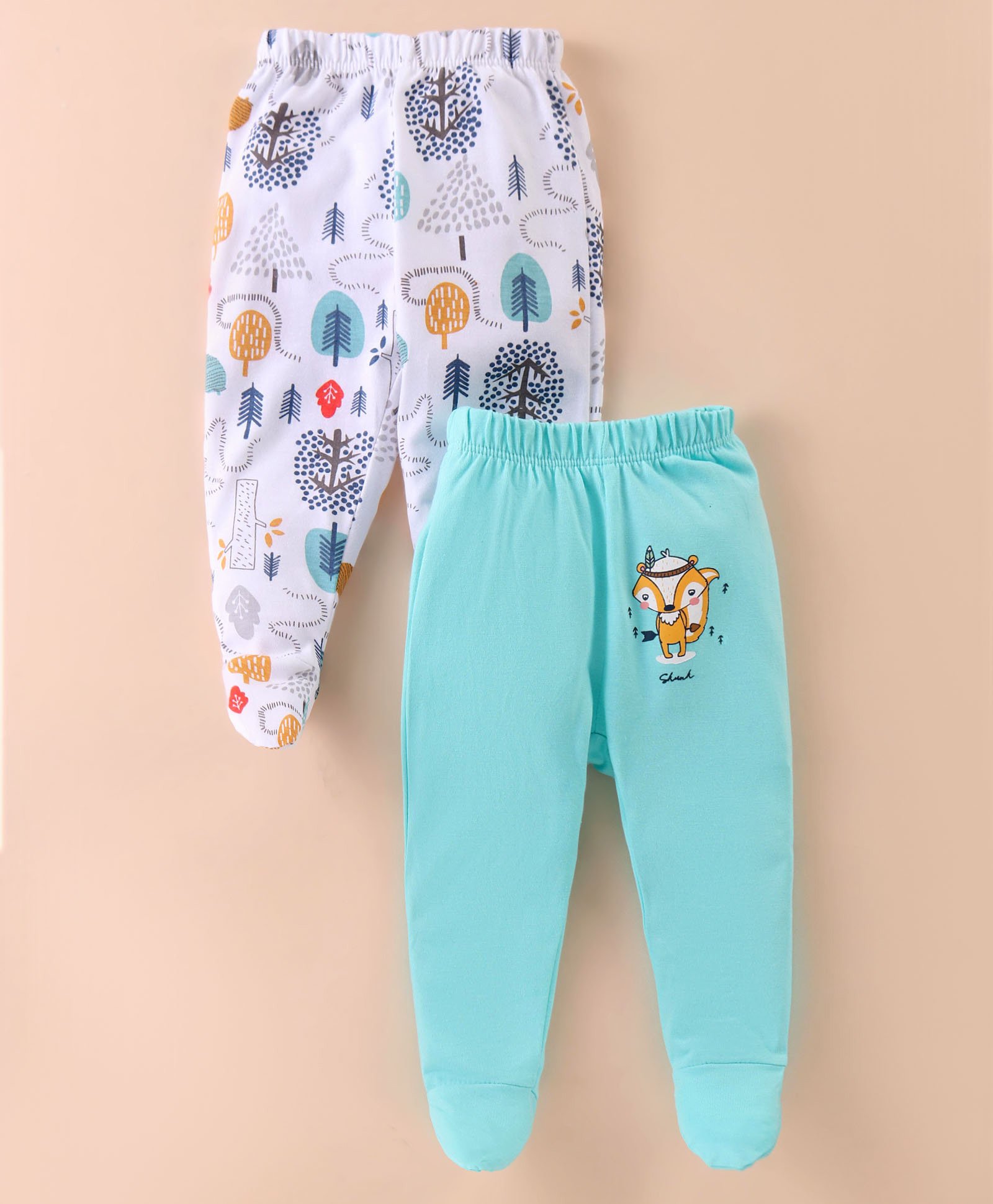 OHMS Single Jersey Bootie Leggings Fox & Jungle Print Pack of 2 - White & Light Blue-image-25