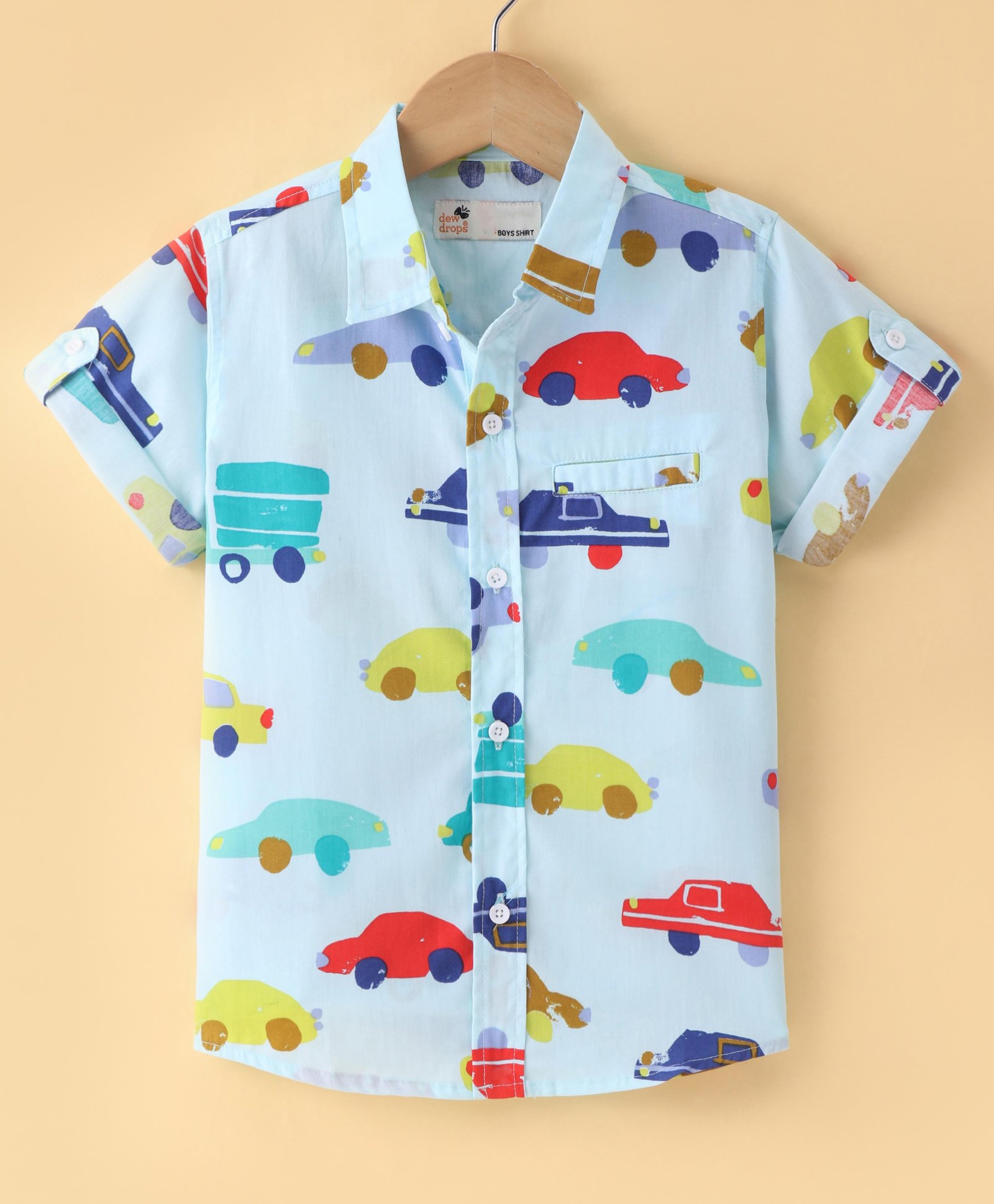 Dew Drops Poplin Knitted Half sleeves Vehicle Printed Shirt - Aqua Blue-picture-32