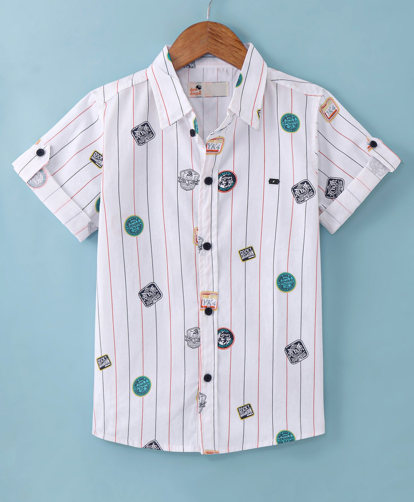 Dew Drops Poplin Knit Half Sleeves Printed Shirt - White-image-35