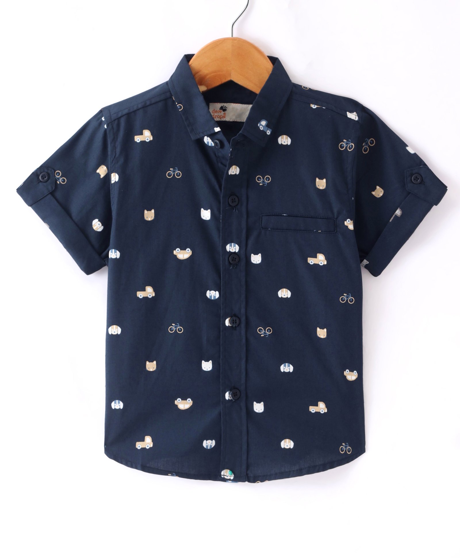 Dew Drops Poplin Cotton Knitted Half Sleeves Vehicle Printed Shirt - Navy Blue-picture-17