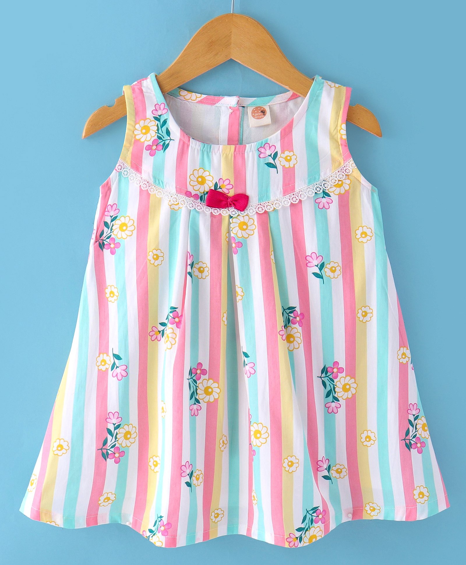 Dew Drop Cotton Knit Sleeveless Frock With Floral Print - Peach-image-48