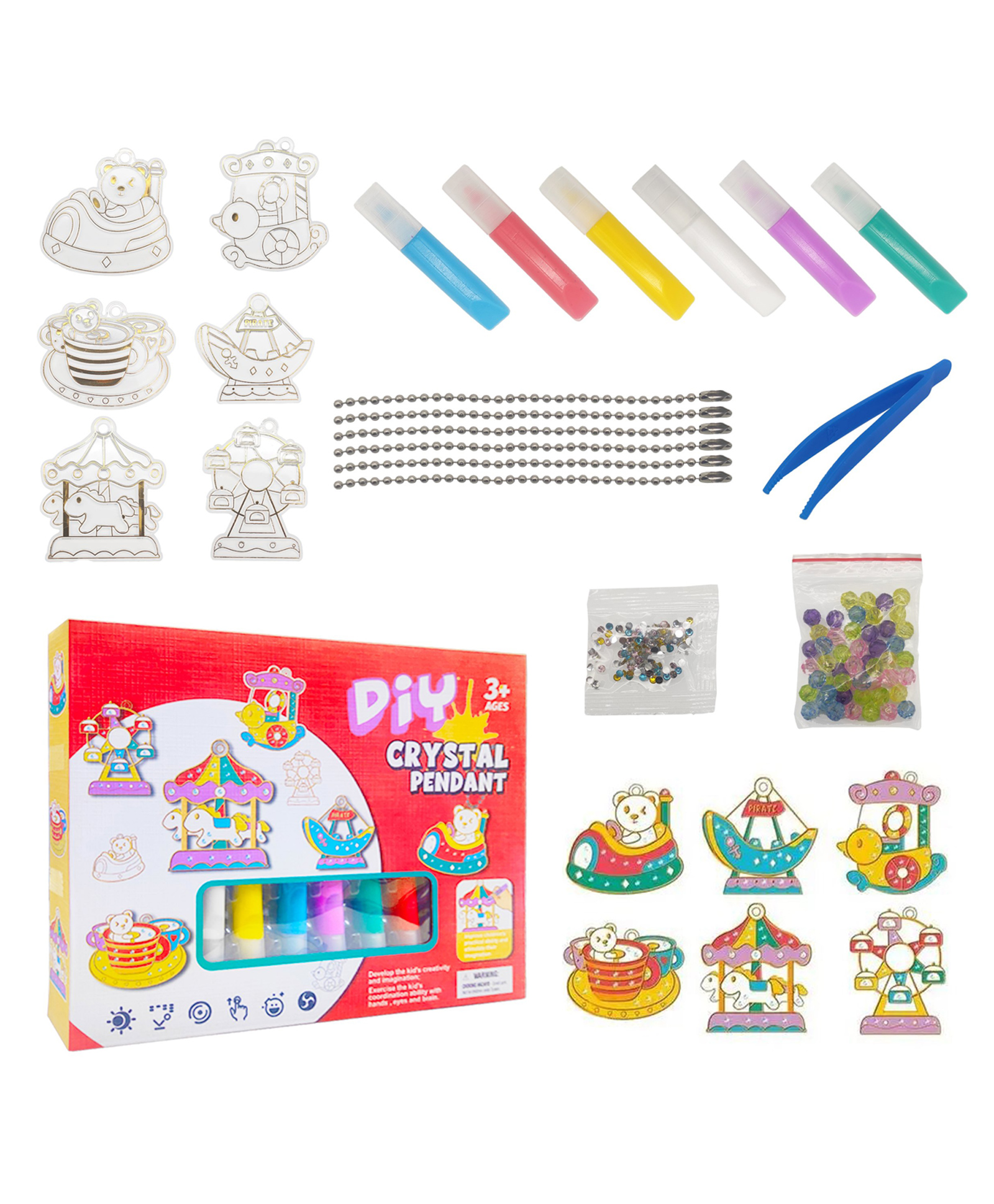 VGRASSP Crystal Pendant Art & Craft Set Toy For Kids DIY Toy Window Art Suncatcher Kit With 6 Color, 6 Pendants, Color Diamonds, 6 Chains, Normal Beads, Picker Tool - Random Design-image-9
