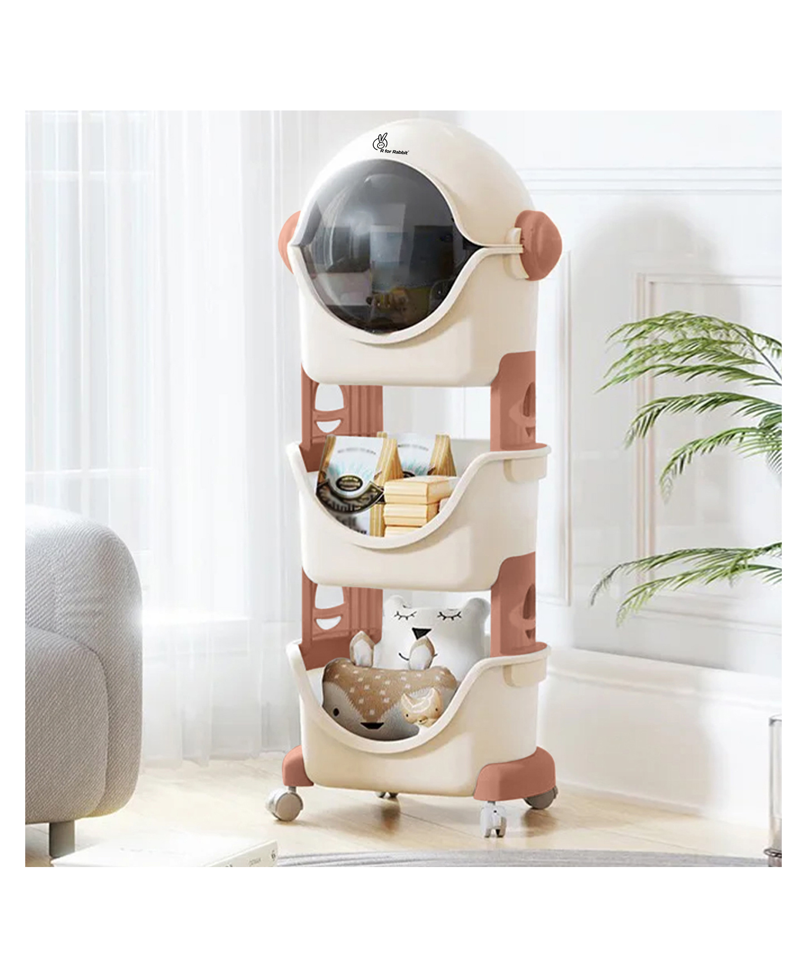 R for Rabbit Little Genius Astro 3 Tier Detachable Multipurpose Kids Room Stackable Basket Organizer Storage Box -White & Pink