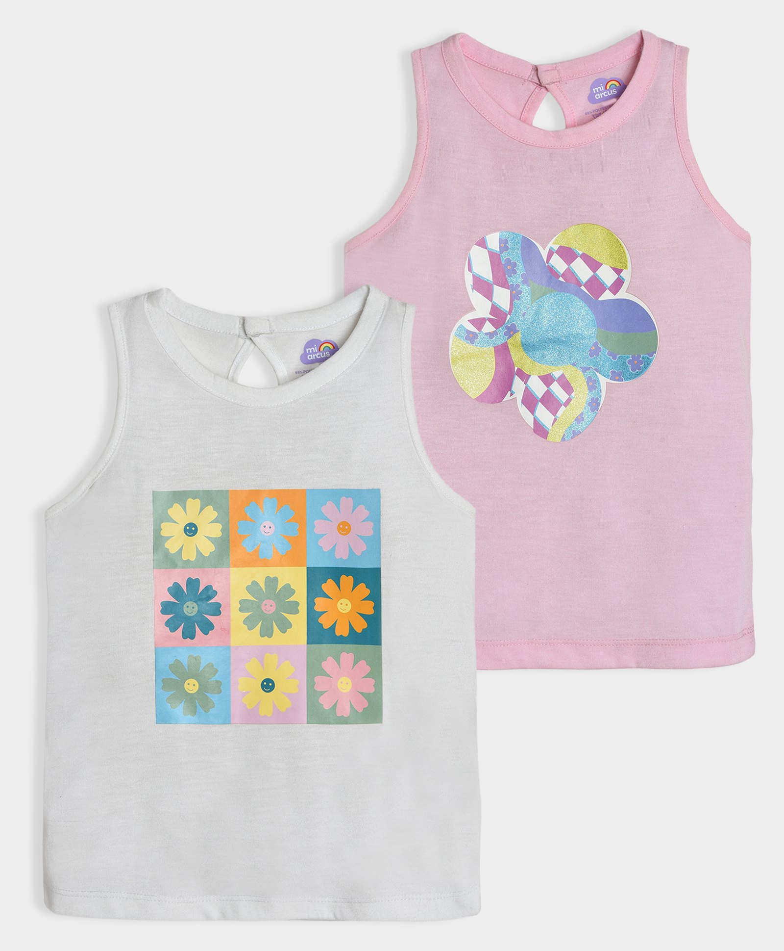 Mi Arcus Pack of 2 Sleeveless Floral Printed Tank Tops - White & Pink-picture-17