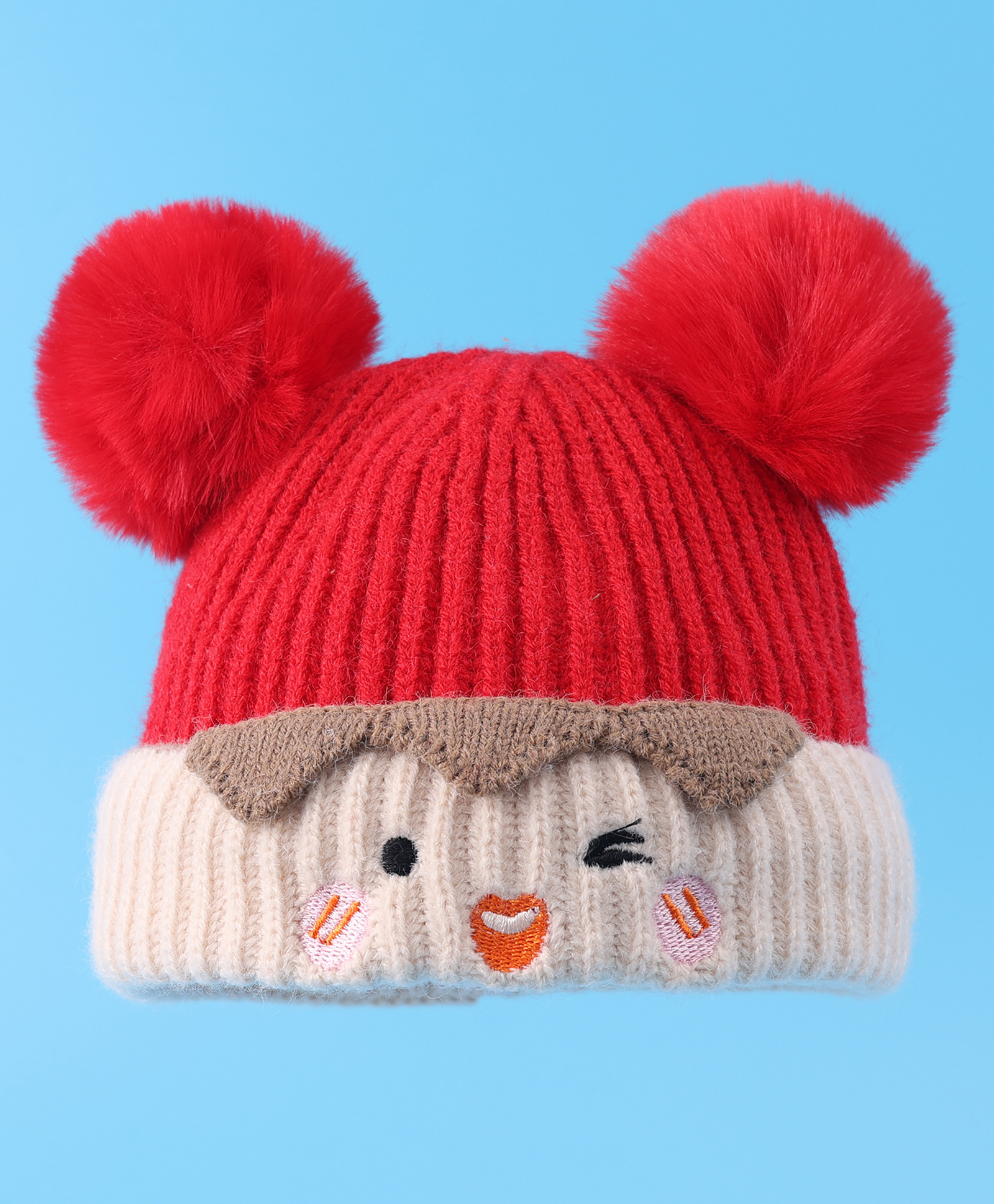 Babyhug Cable Knitted Woollen Cap with Pom Pom - Red-image-18
